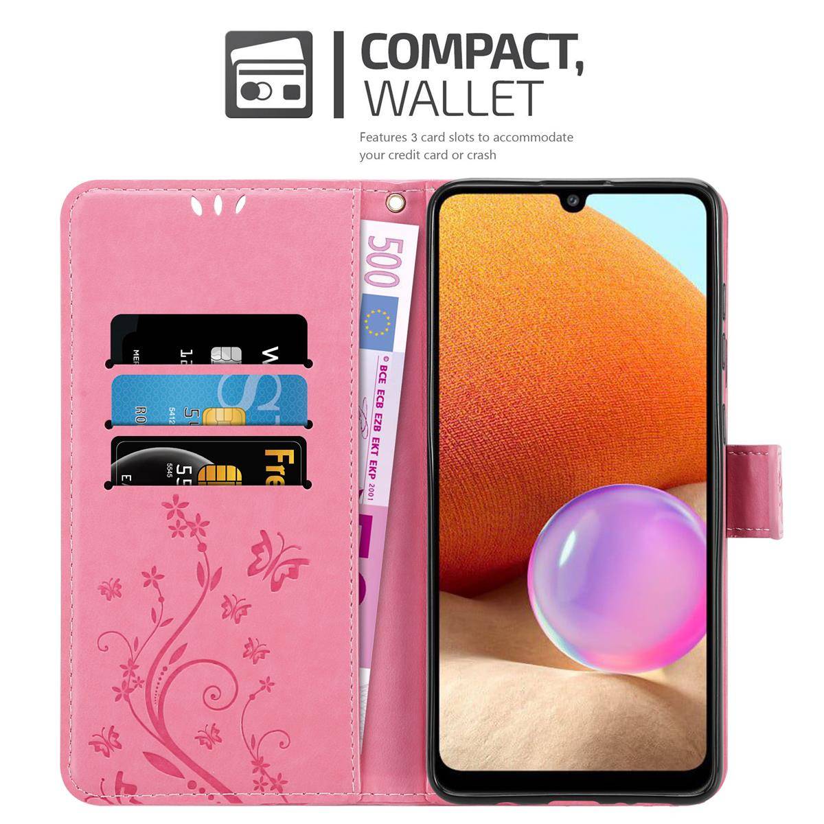 Cadorabo Hülle für Samsung Galaxy A32 4G Schutz Hülle in Rosa Schutzhülle Handy Hülle Etui Case Blumen Flower