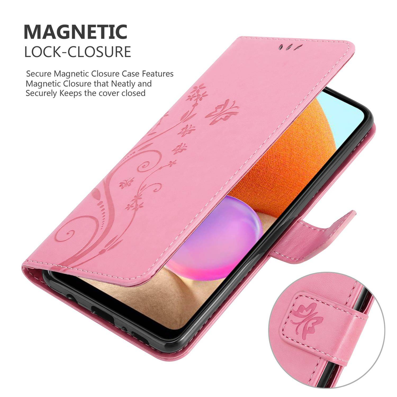 Cadorabo Hülle für Samsung Galaxy A32 4G Schutz Hülle in Rosa Schutzhülle Handy Hülle Etui Case Blumen Flower