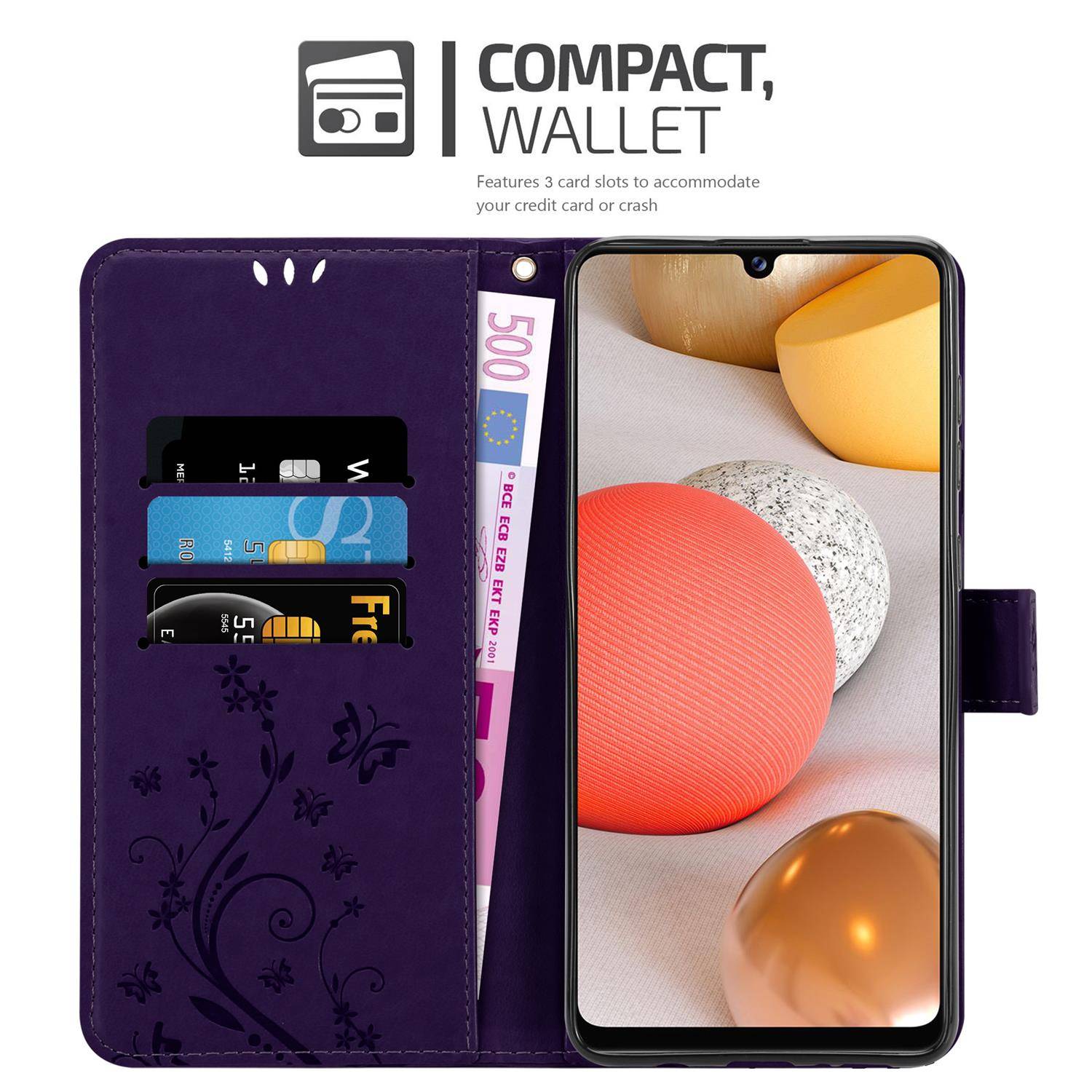 Cadorabo Hülle für Samsung Galaxy A42 5G / M42 5G Schutz Hülle in Lila Schutzhülle Handy Hülle Etui Case Blumen Flower