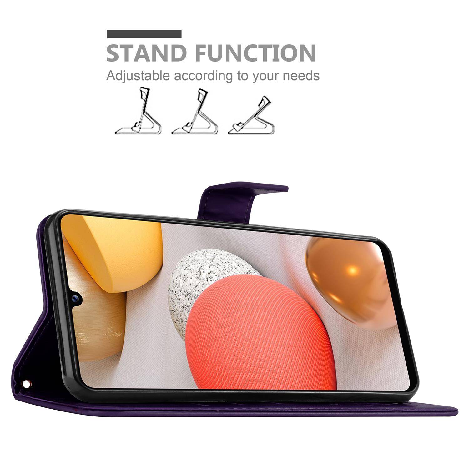 Cadorabo Hülle für Samsung Galaxy A42 5G / M42 5G Schutz Hülle in Lila Schutzhülle Handy Hülle Etui Case Blumen Flower