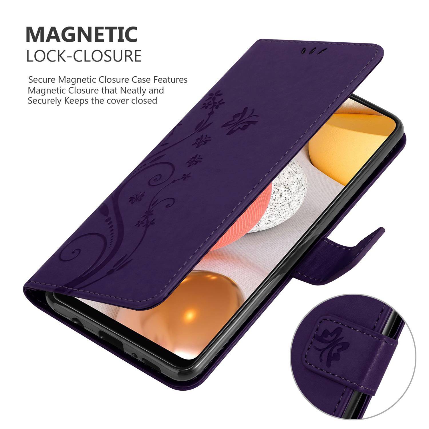 Cadorabo Hülle für Samsung Galaxy A42 5G / M42 5G Schutz Hülle in Lila Schutzhülle Handy Hülle Etui Case Blumen Flower