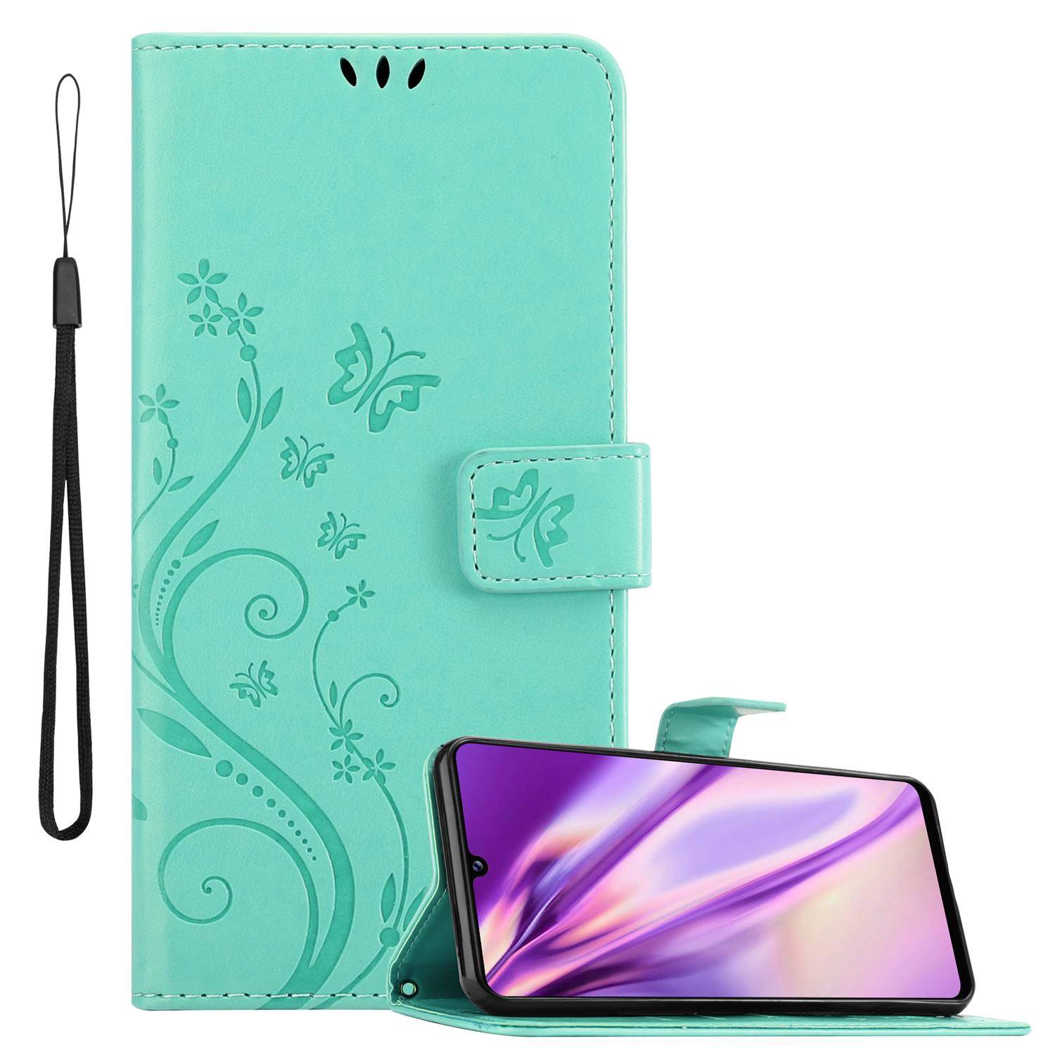 Cadorabo Hülle für Samsung Galaxy A42 5G / M42 5G Schutz Hülle in Türkis Schutzhülle Handy Hülle Etui Case Blumen Flower