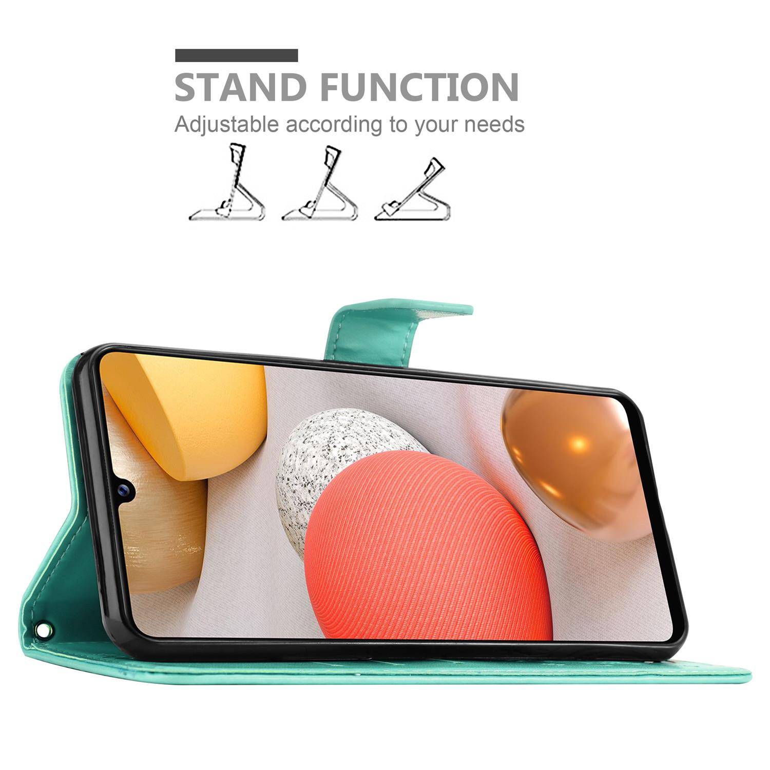 Cadorabo Hülle für Samsung Galaxy A42 5G / M42 5G Schutz Hülle in Türkis Schutzhülle Handy Hülle Etui Case Blumen Flower
