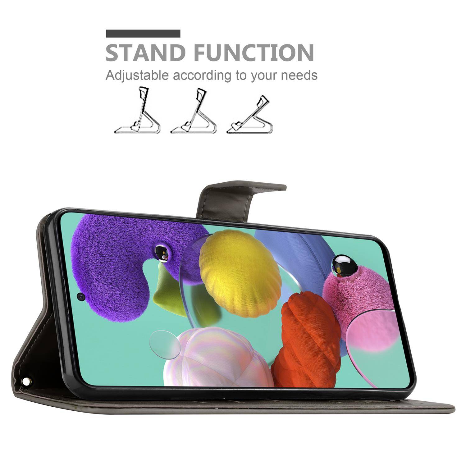 Cadorabo Hülle für Samsung Galaxy A51 5G Schutz Hülle in Grau Schutzhülle Handy Hülle Etui Case Blumen Flower