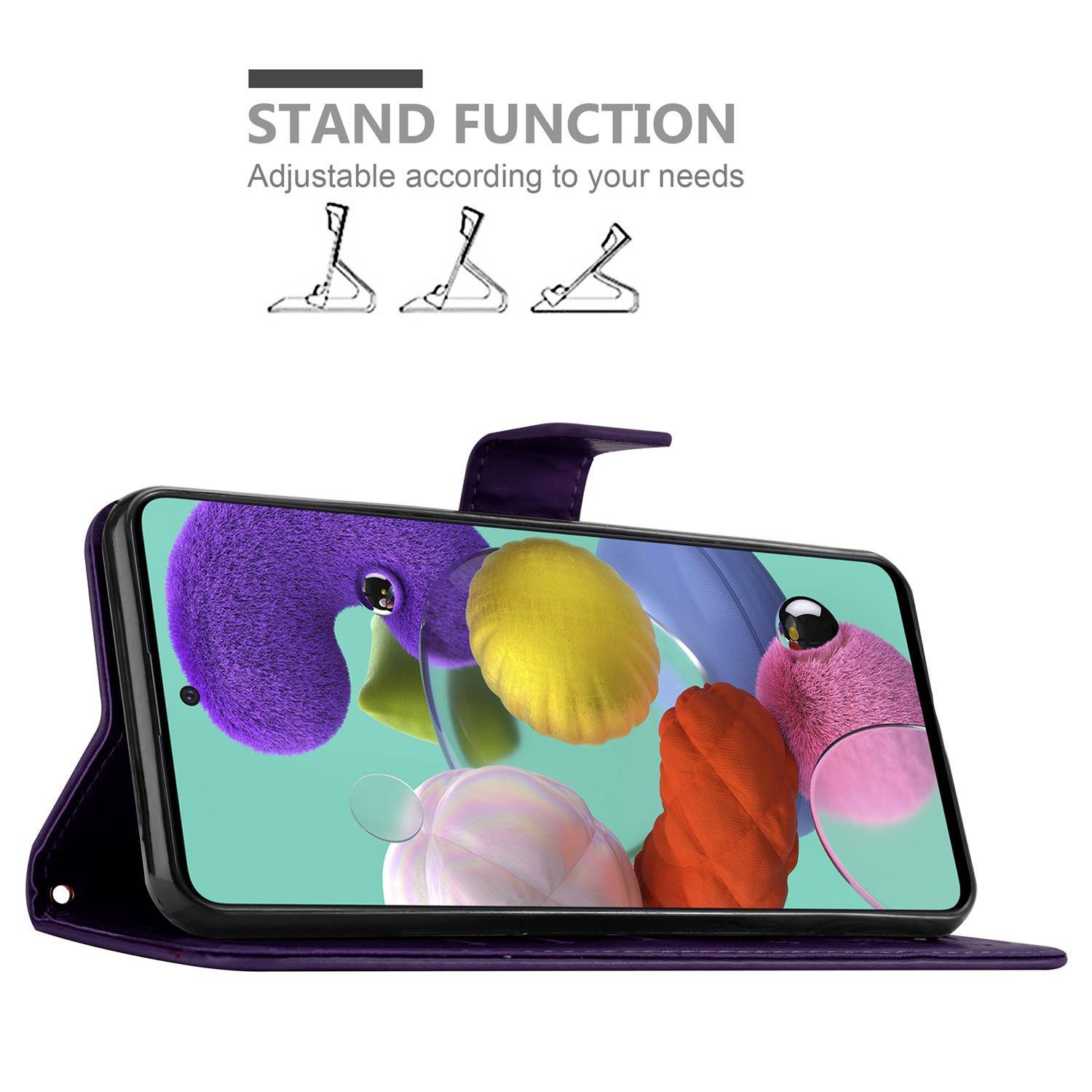 Cadorabo Hülle für Samsung Galaxy A51 5G Schutz Hülle in Lila Schutzhülle Handy Hülle Etui Case Blumen Flower