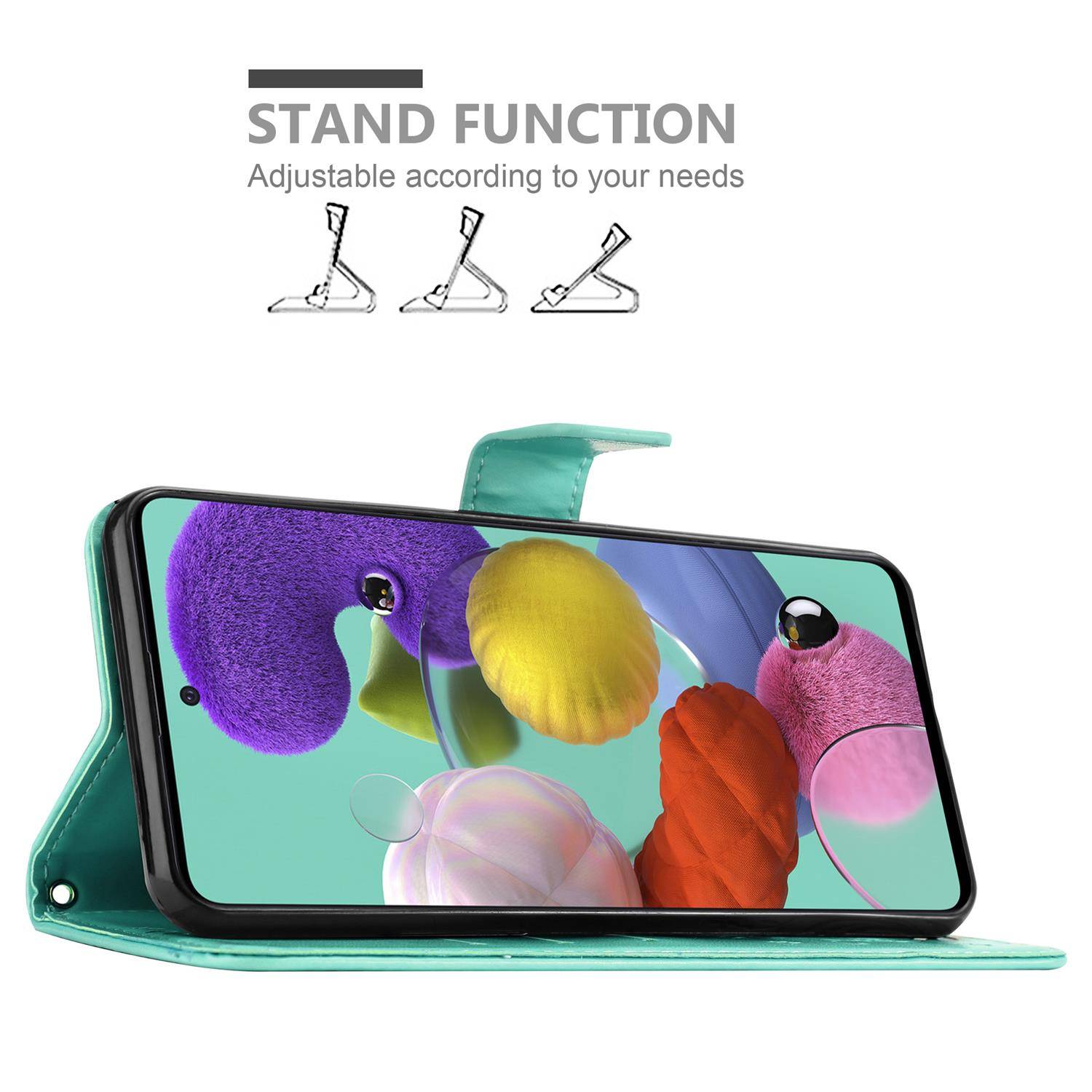 Cadorabo Hülle für Samsung Galaxy A51 5G Schutz Hülle in Türkis Schutzhülle Handy Hülle Etui Case Blumen Flower