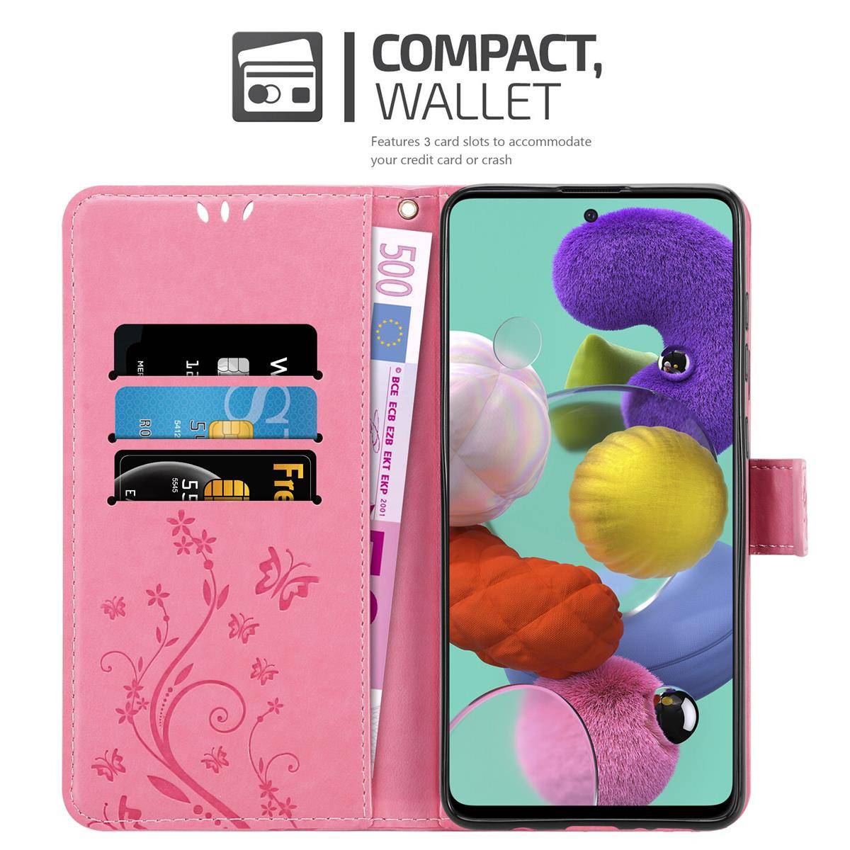 Cadorabo Hülle für Samsung Galaxy A51 5G Schutz Hülle in Rosa Schutzhülle Handy Hülle Etui Case Blumen Flower