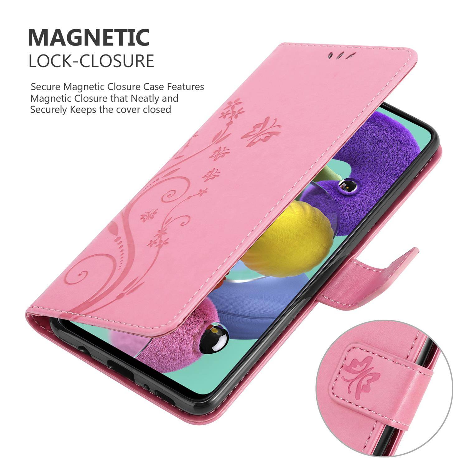 Cadorabo Hülle für Samsung Galaxy A51 5G Schutz Hülle in Rosa Schutzhülle Handy Hülle Etui Case Blumen Flower