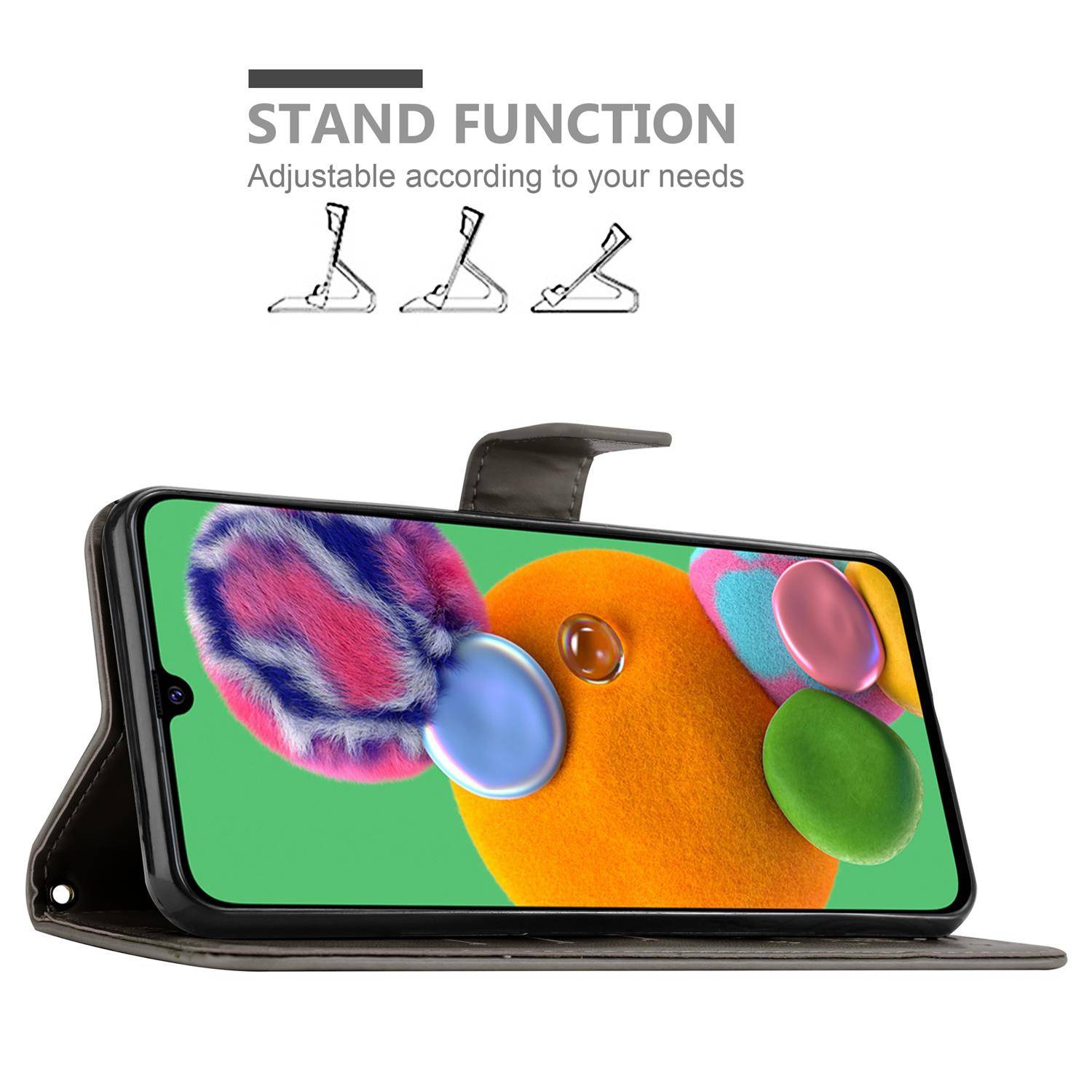 Cadorabo Hülle für Samsung Galaxy A90 5G Schutz Hülle in Grau Schutzhülle Handy Hülle Etui Case Blumen Flower