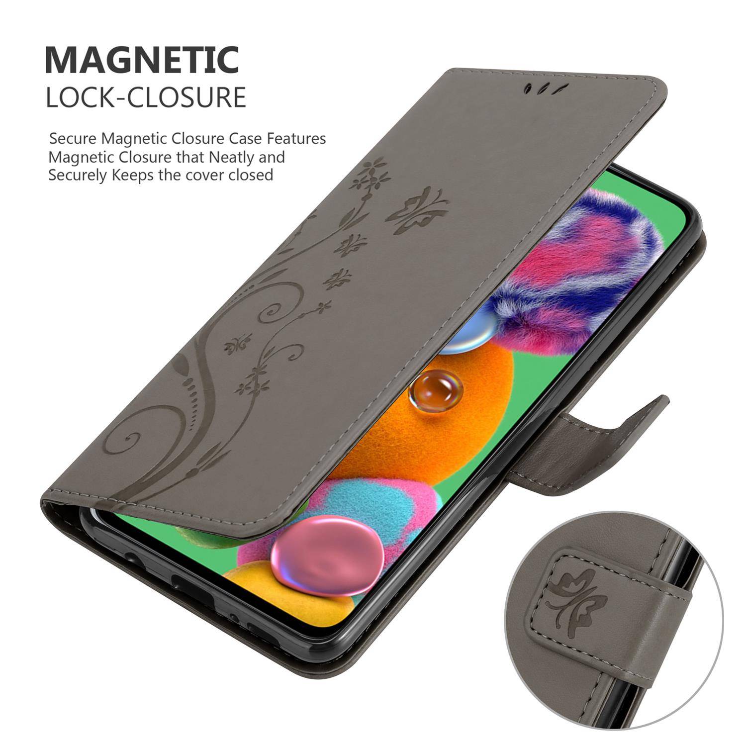 Cadorabo Hülle für Samsung Galaxy A90 5G Schutz Hülle in Grau Schutzhülle Handy Hülle Etui Case Blumen Flower