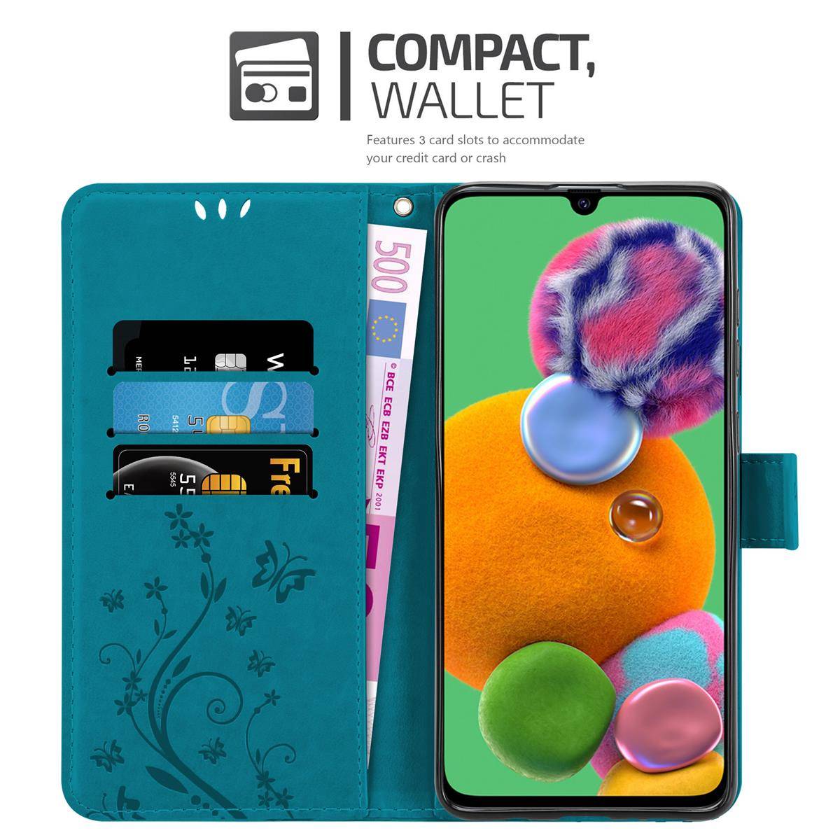 Cadorabo Hülle für Samsung Galaxy A90 5G Schutz Hülle in Blau Schutzhülle Handy Hülle Etui Case Blumen Flower