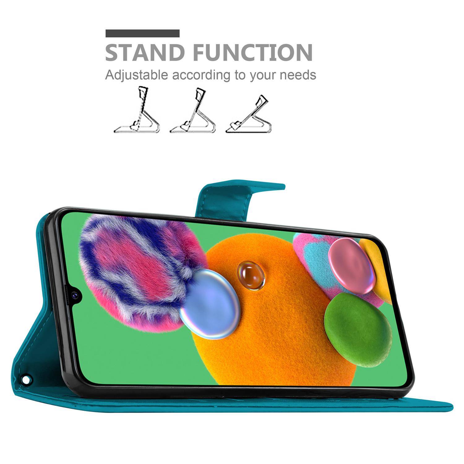 Cadorabo Hülle für Samsung Galaxy A90 5G Schutz Hülle in Blau Schutzhülle Handy Hülle Etui Case Blumen Flower