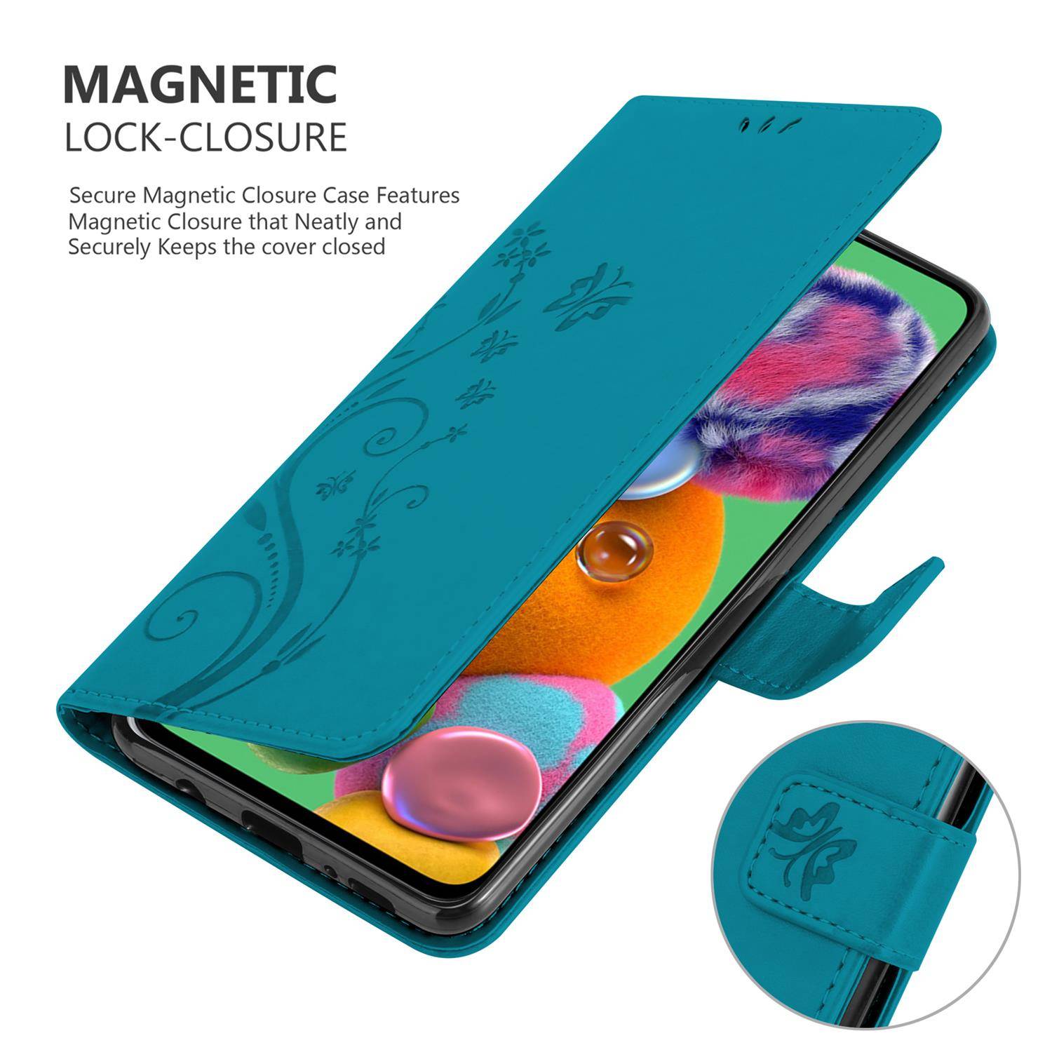 Cadorabo Hülle für Samsung Galaxy A90 5G Schutz Hülle in Blau Schutzhülle Handy Hülle Etui Case Blumen Flower
