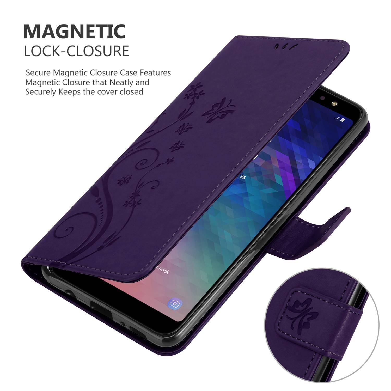 Cadorabo Hülle für Samsung Galaxy A6 PLUS 2018 Schutz Hülle in Lila Schutzhülle Handy Hülle Etui Case Blumen Flower