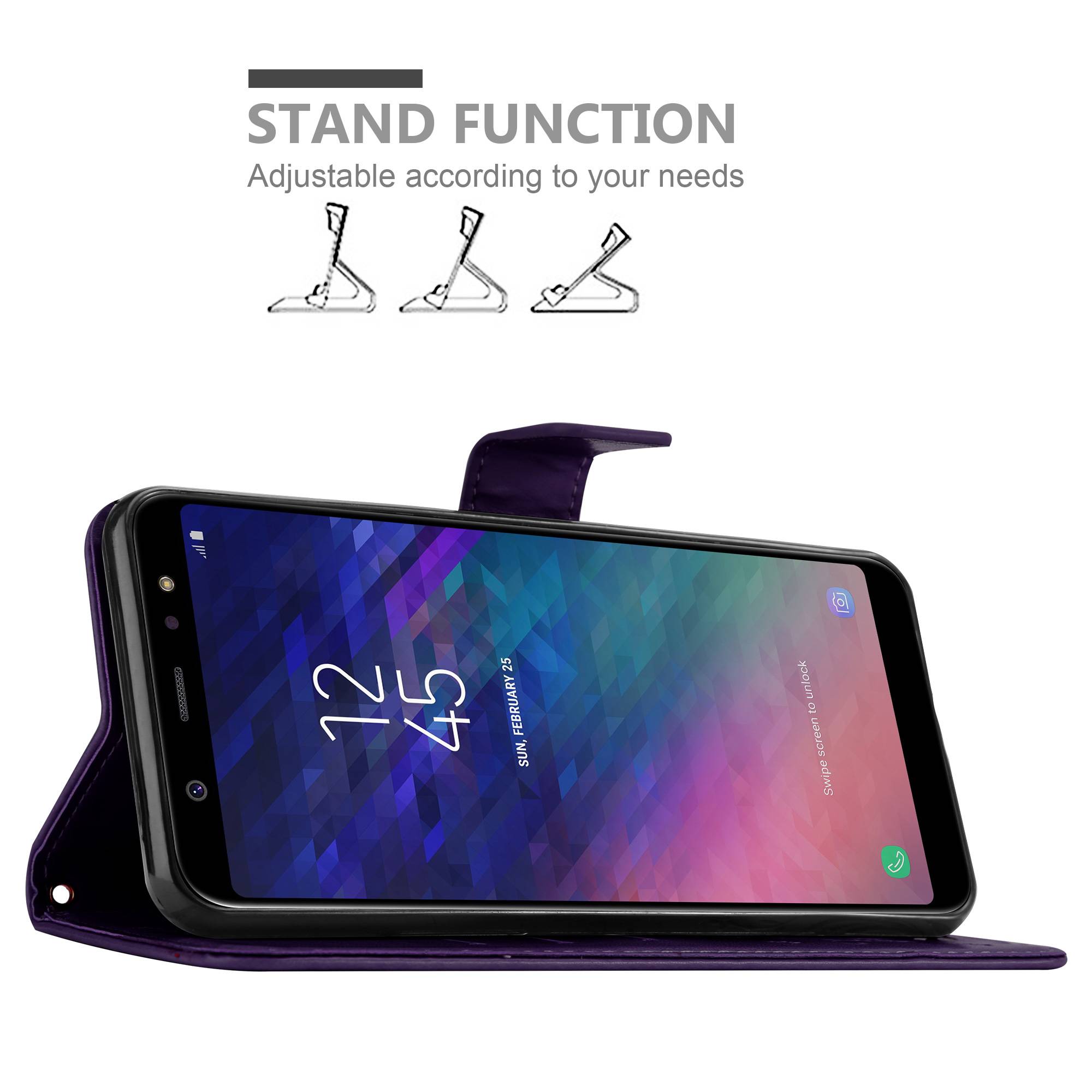 Cadorabo Hülle für Samsung Galaxy A6 PLUS 2018 Schutz Hülle in Lila Schutzhülle Handy Hülle Etui Case Blumen Flower