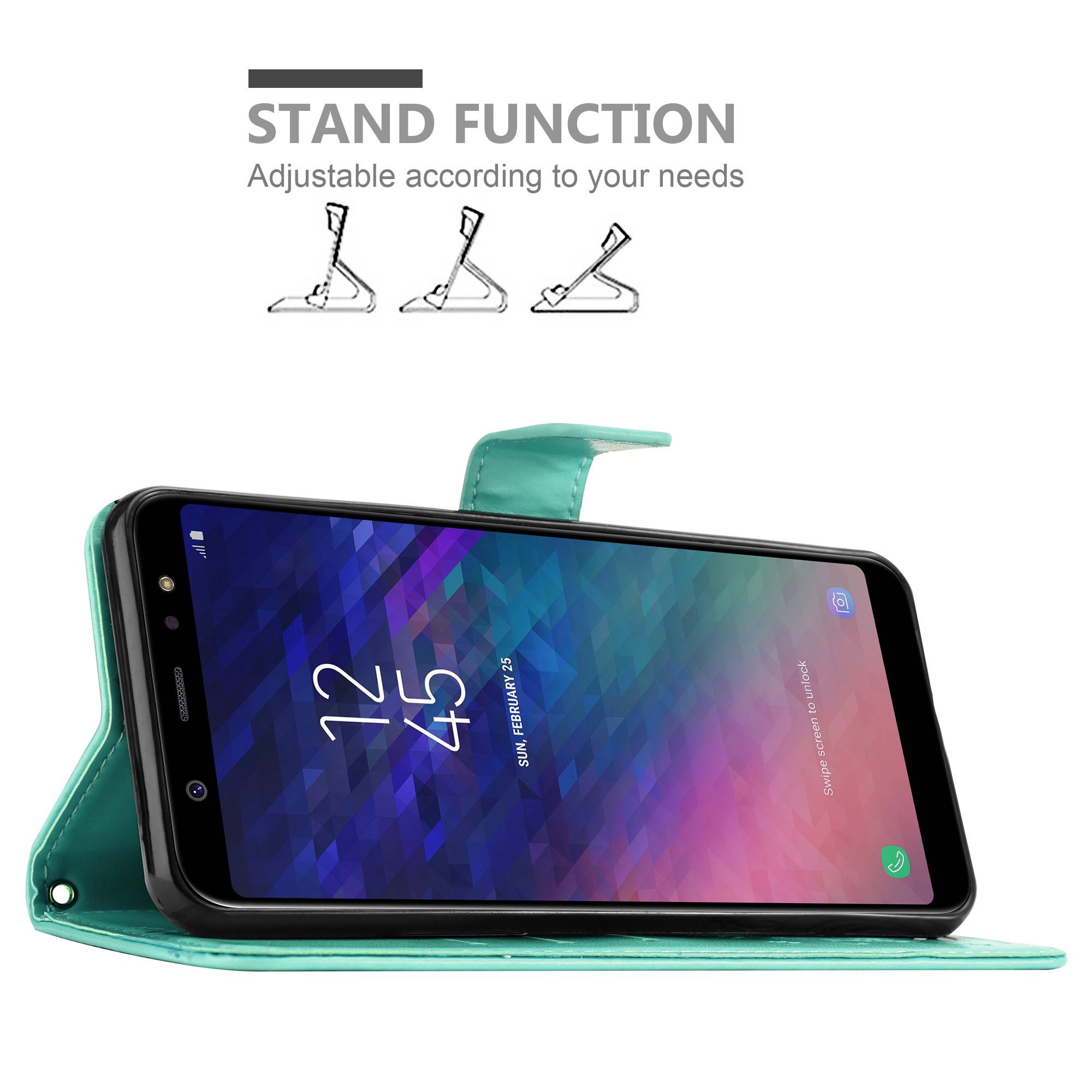 Cadorabo Hülle für Samsung Galaxy A6 PLUS 2018 Schutz Hülle in Türkis Schutzhülle Handy Hülle Etui Case Blumen Flower
