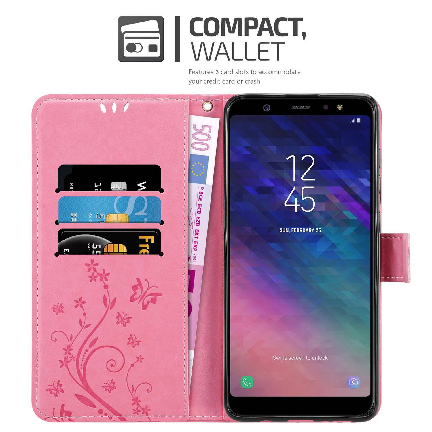 Cadorabo Hülle für Samsung Galaxy A6 PLUS 2018 Schutz Hülle in Rosa Schutzhülle Handy Hülle Etui Case Blumen Flower