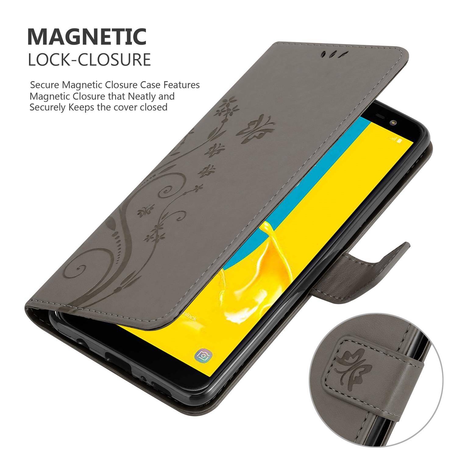Cadorabo Hülle für Samsung Galaxy J6 2018 Schutz Hülle in Grau Schutzhülle Handy Hülle Etui Case Blumen Flower