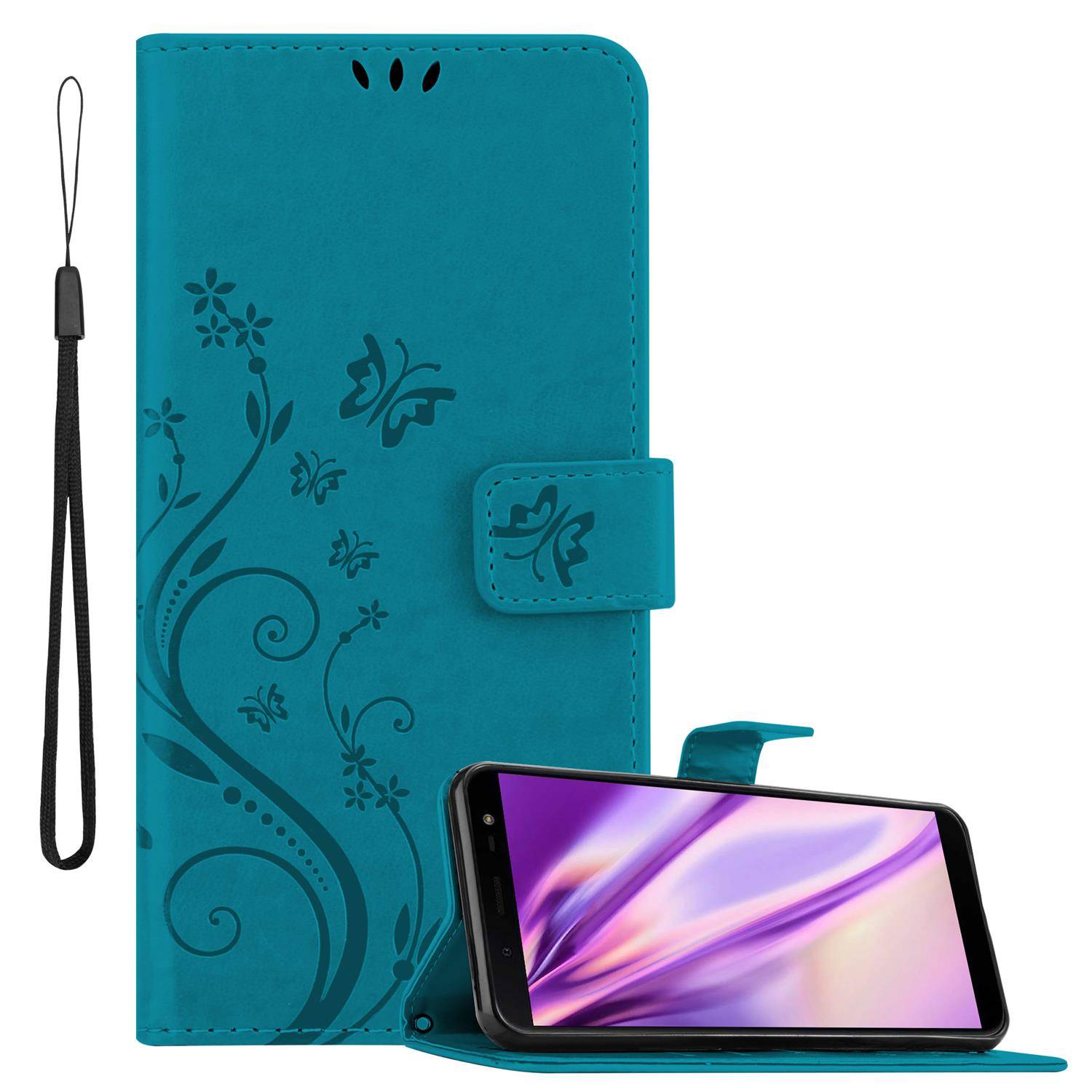 Cadorabo Hülle für Samsung Galaxy J6 2018 Schutz Hülle in Blau Schutzhülle Handy Hülle Etui Case Blumen Flower
