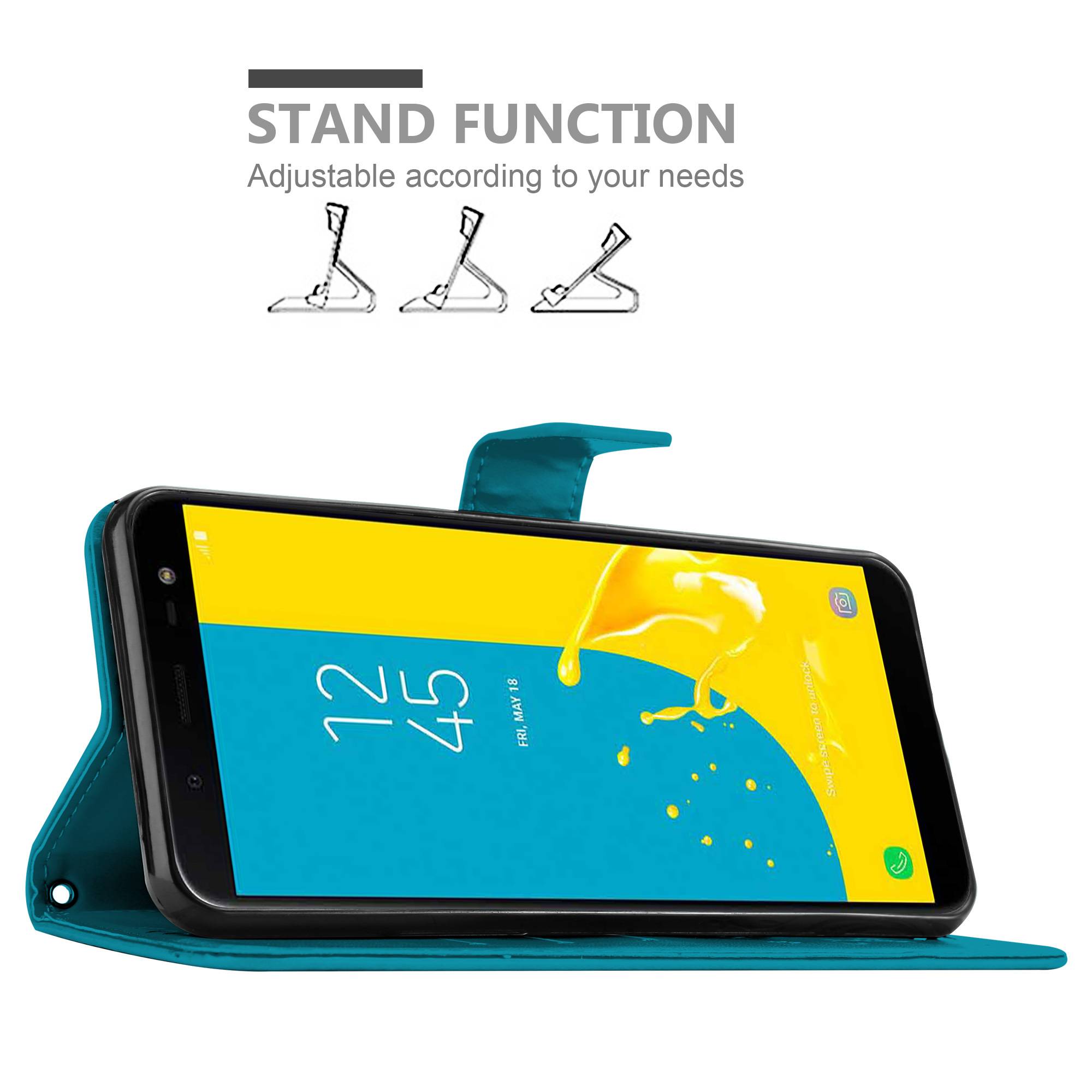 Cadorabo Hülle für Samsung Galaxy J6 2018 Schutz Hülle in Blau Schutzhülle Handy Hülle Etui Case Blumen Flower