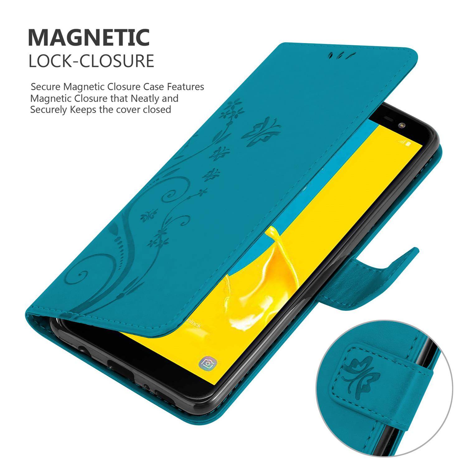 Cadorabo Hülle für Samsung Galaxy J6 2018 Schutz Hülle in Blau Schutzhülle Handy Hülle Etui Case Blumen Flower
