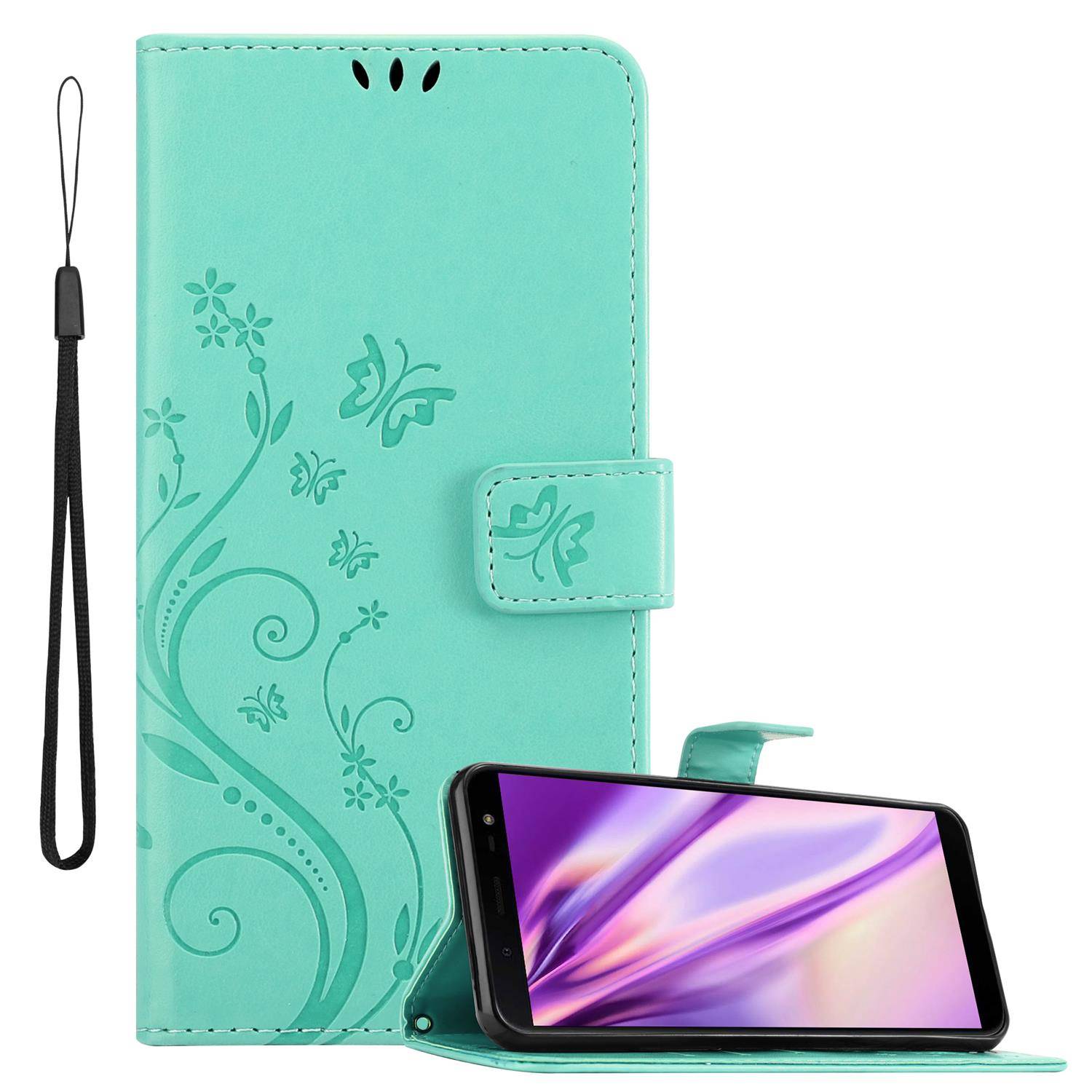 Cadorabo Hülle für Samsung Galaxy J6 2018 Schutz Hülle in Türkis Schutzhülle Handy Hülle Etui Case Blumen Flower