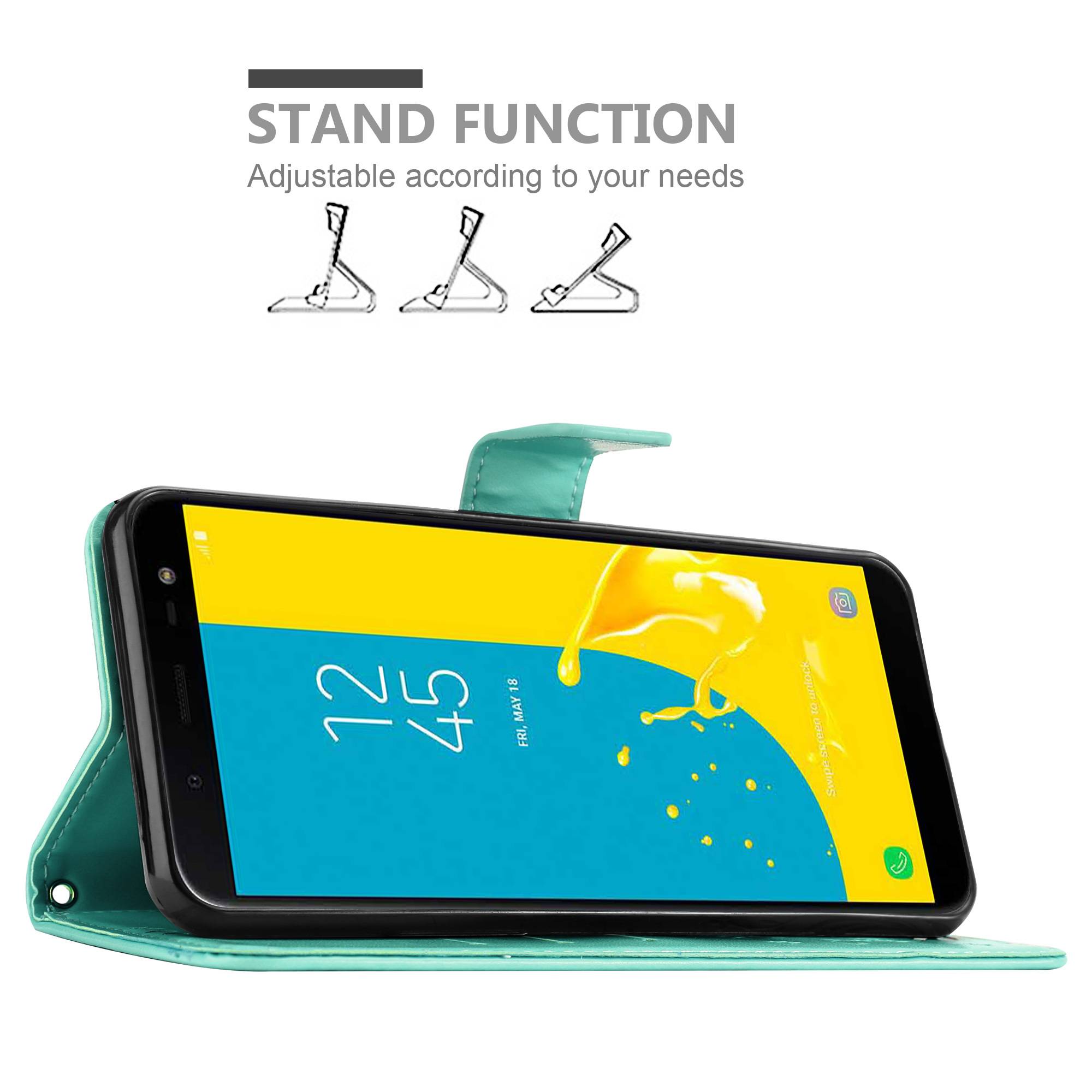 Cadorabo Hülle für Samsung Galaxy J6 2018 Schutz Hülle in Türkis Schutzhülle Handy Hülle Etui Case Blumen Flower