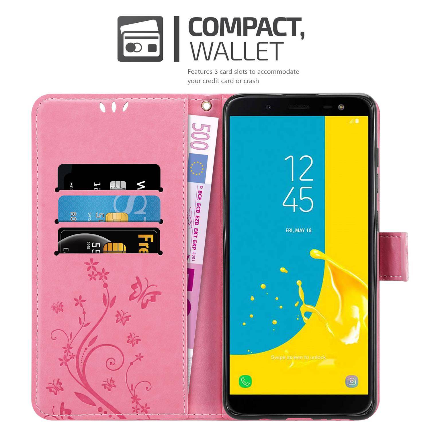 Cadorabo Hülle für Samsung Galaxy J6 2018 Schutz Hülle in Rosa Schutzhülle Handy Hülle Etui Case Blumen Flower