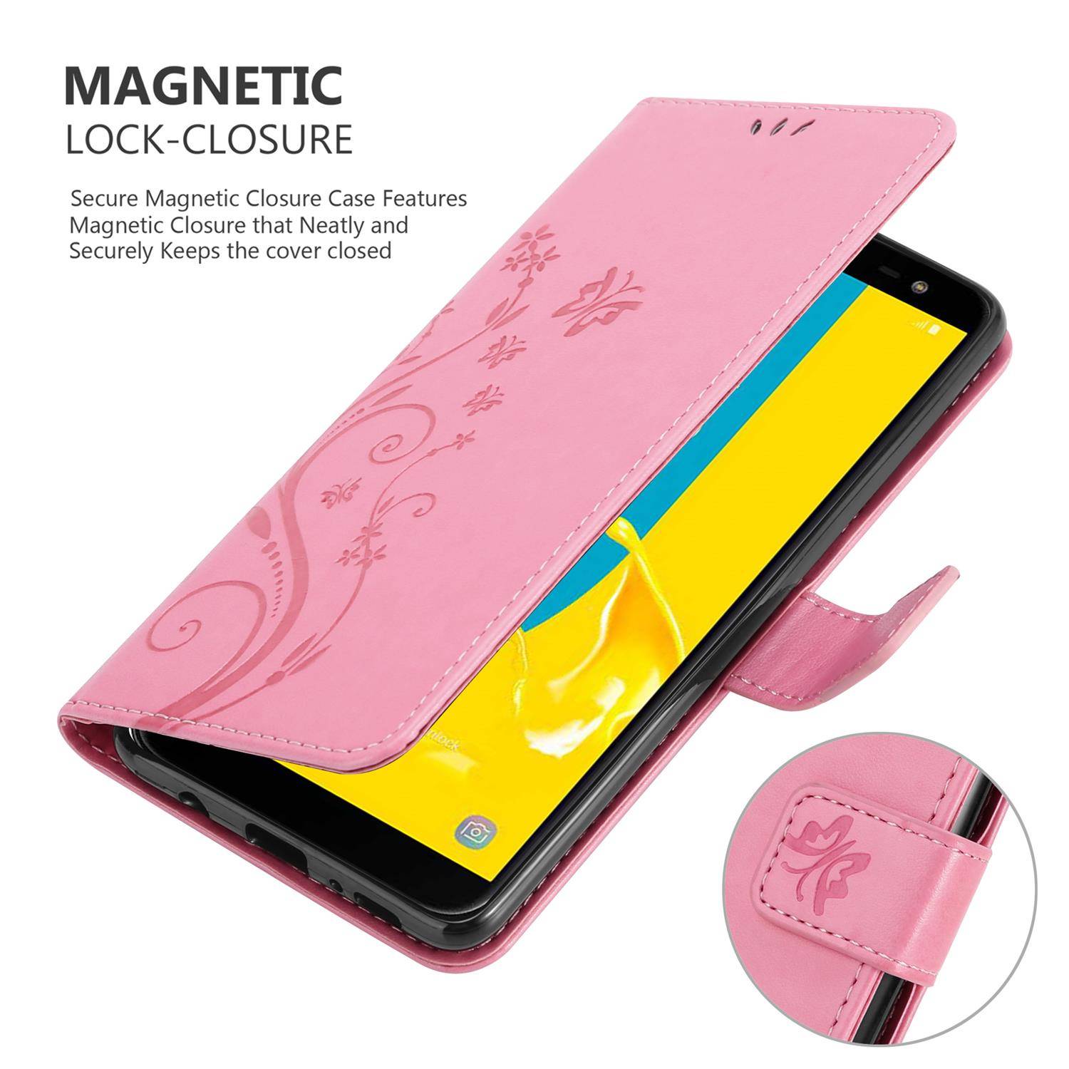 Cadorabo Hülle für Samsung Galaxy J6 2018 Schutz Hülle in Rosa Schutzhülle Handy Hülle Etui Case Blumen Flower