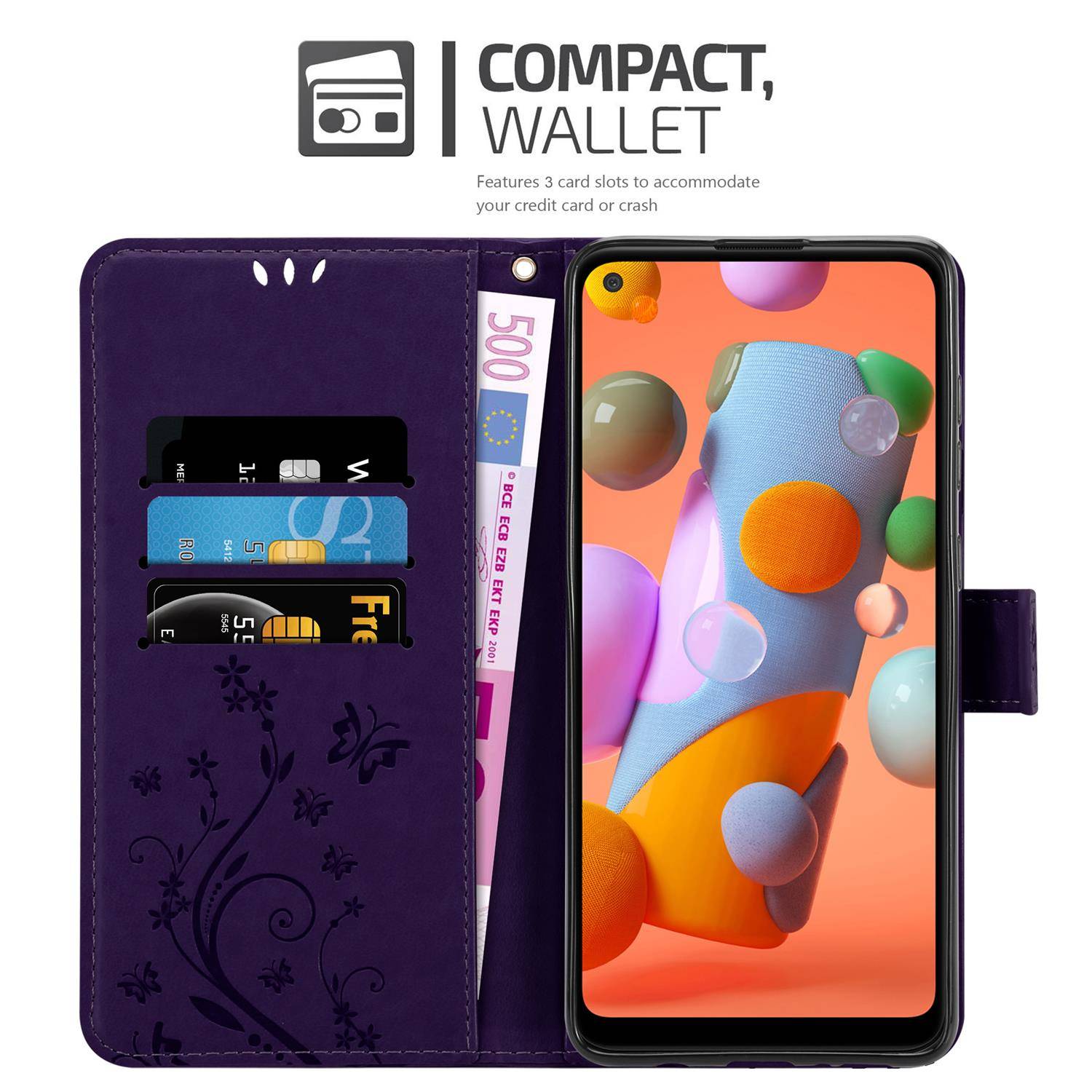 Cadorabo Hülle für Samsung Galaxy A11 / M11 Schutz Hülle in Lila Schutzhülle Handy Hülle Etui Case Blumen Flower