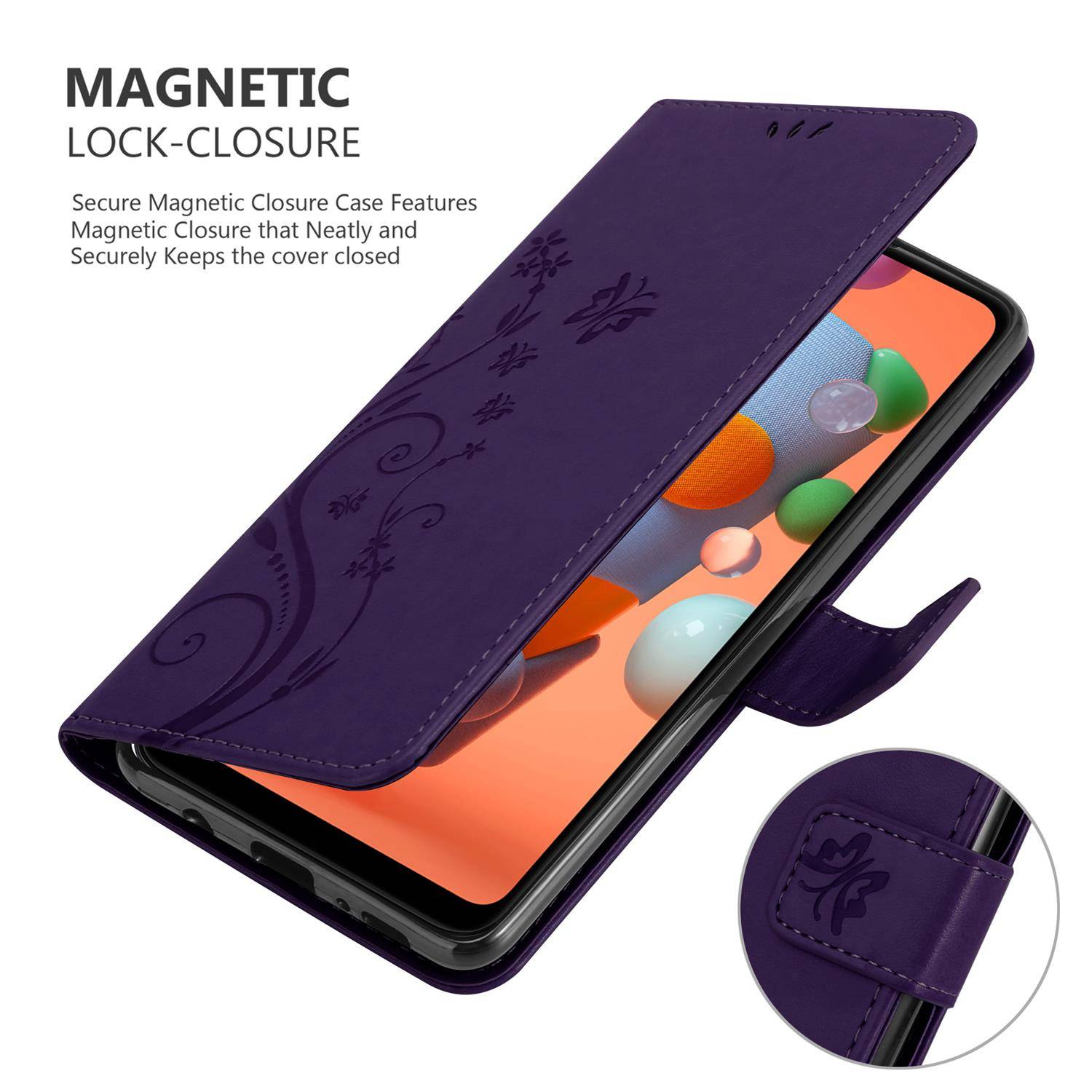Cadorabo Hülle für Samsung Galaxy A11 / M11 Schutz Hülle in Lila Schutzhülle Handy Hülle Etui Case Blumen Flower