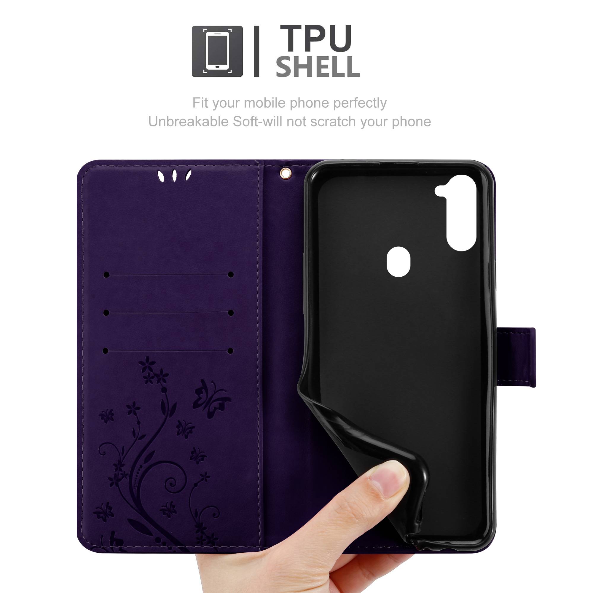 Cadorabo Hülle für Samsung Galaxy A11 / M11 Schutz Hülle in Lila Schutzhülle Handy Hülle Etui Case Blumen Flower