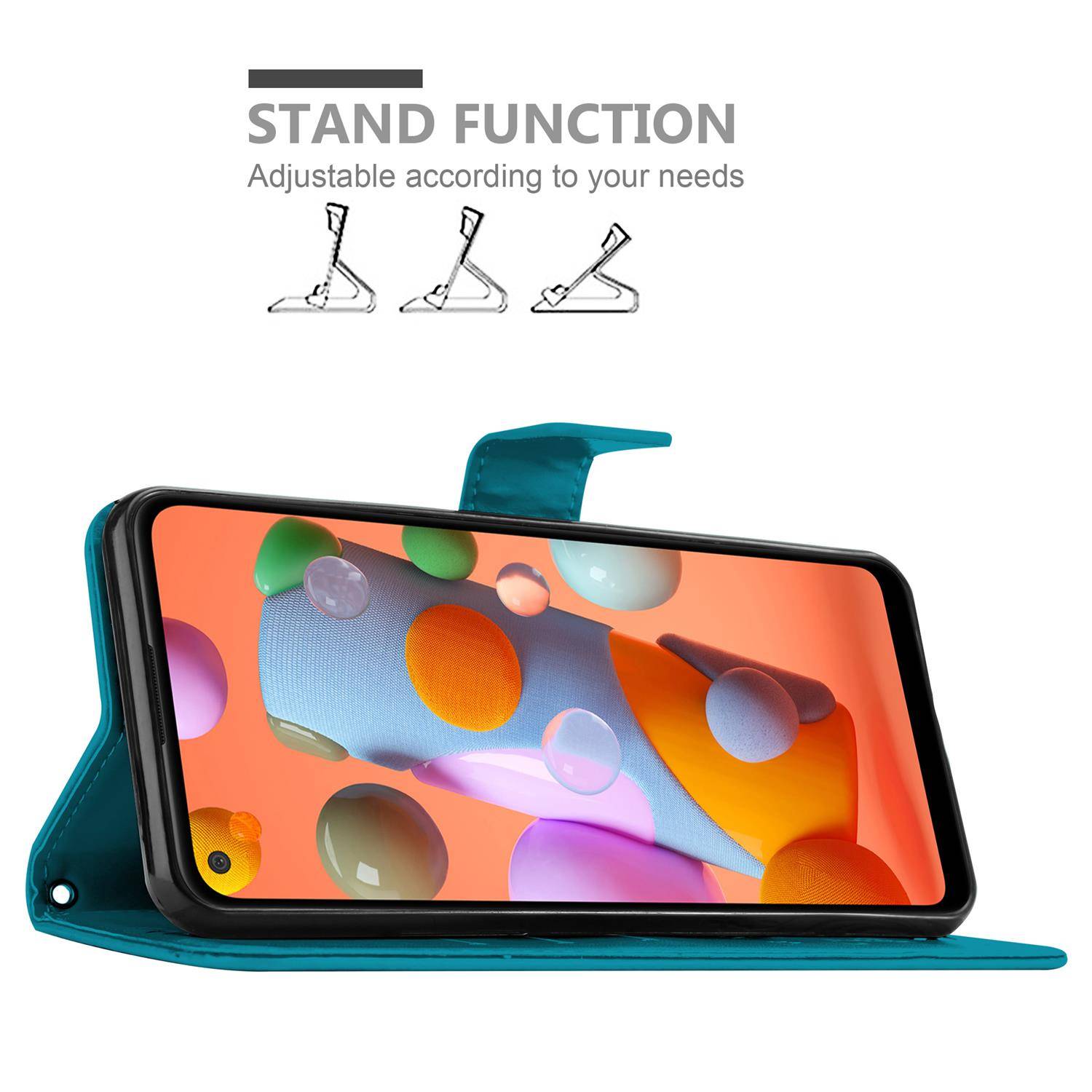 Cadorabo Hülle für Samsung Galaxy A11 / M11 Schutz Hülle in Blau Schutzhülle Handy Hülle Etui Case Blumen Flower