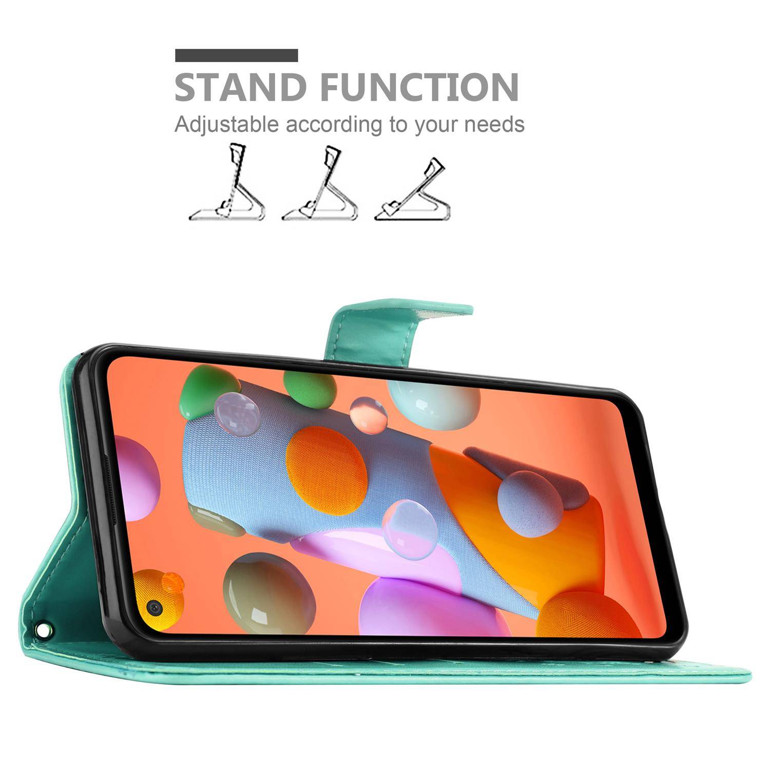 Cadorabo Hülle für Samsung Galaxy A11 / M11 Schutz Hülle in Türkis Schutzhülle Handy Hülle Etui Case Blumen Flower