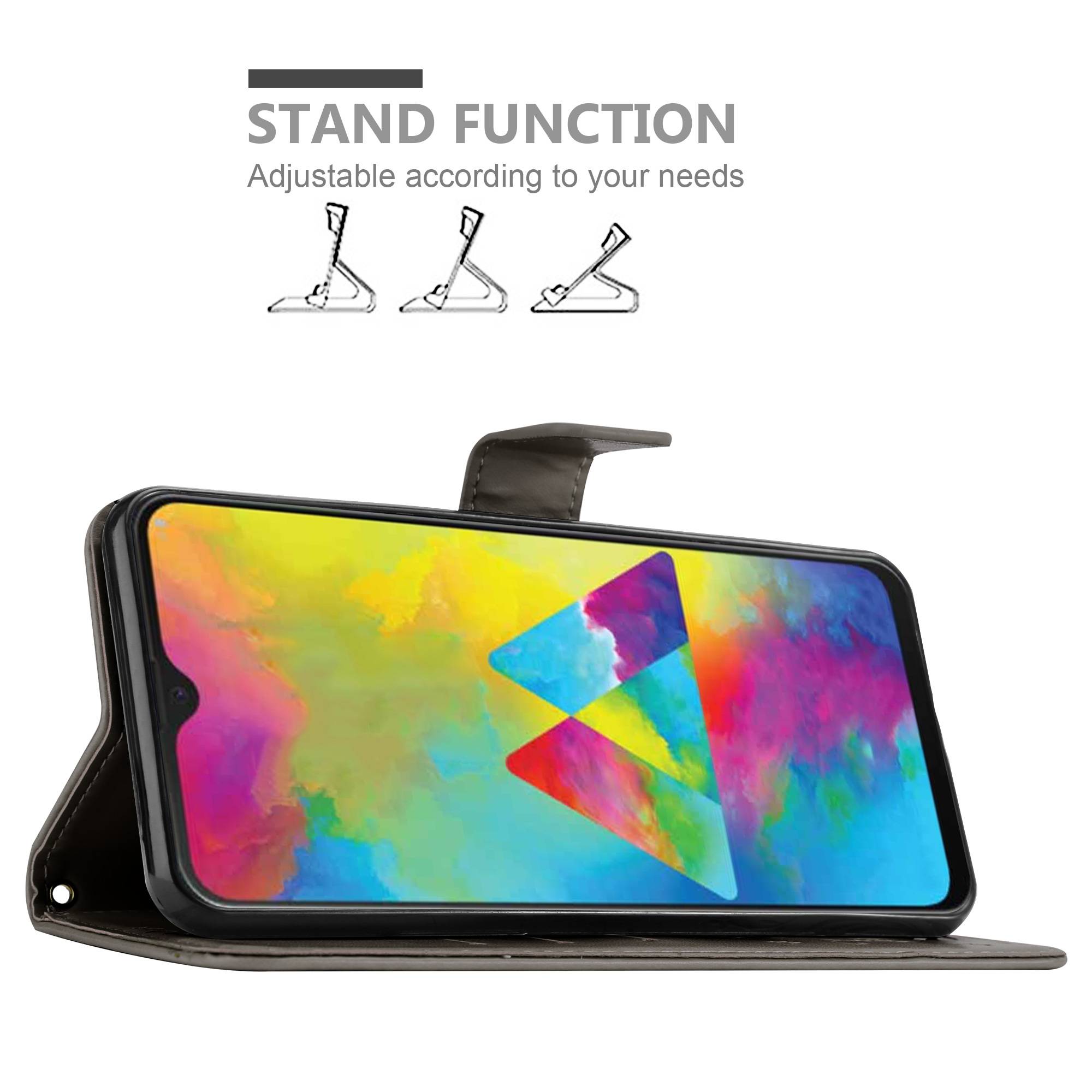Cadorabo Hülle für Samsung Galaxy M21 / M30s Schutz Hülle in Grau Schutzhülle Handy Hülle Etui Case Blumen Flower