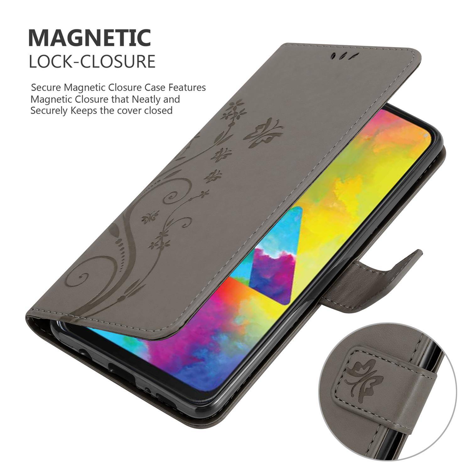 Cadorabo Hülle für Samsung Galaxy M21 / M30s Schutz Hülle in Grau Schutzhülle Handy Hülle Etui Case Blumen Flower