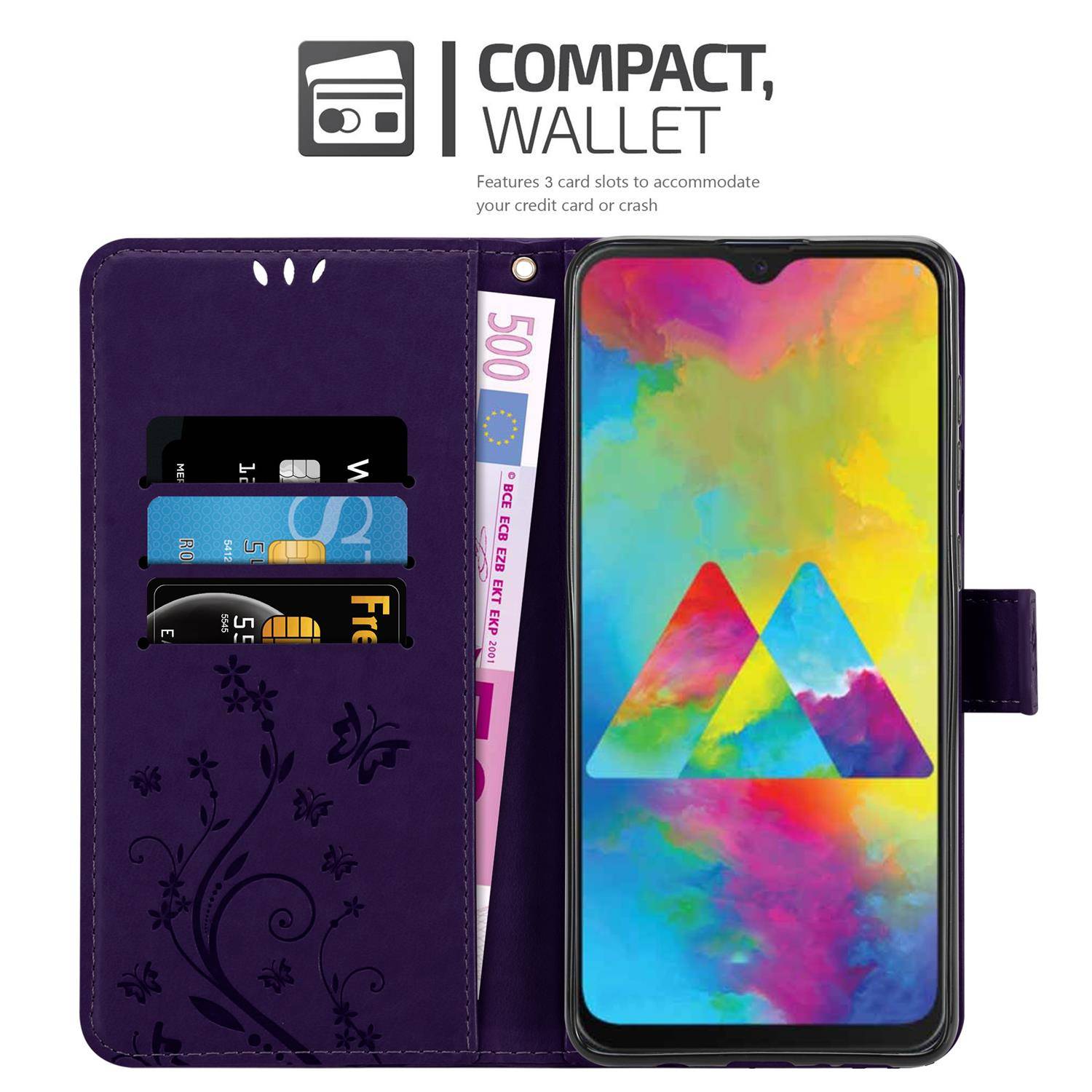 Cadorabo Hülle für Samsung Galaxy M21 / M30s Schutz Hülle in Lila Schutzhülle Handy Hülle Etui Case Blumen Flower