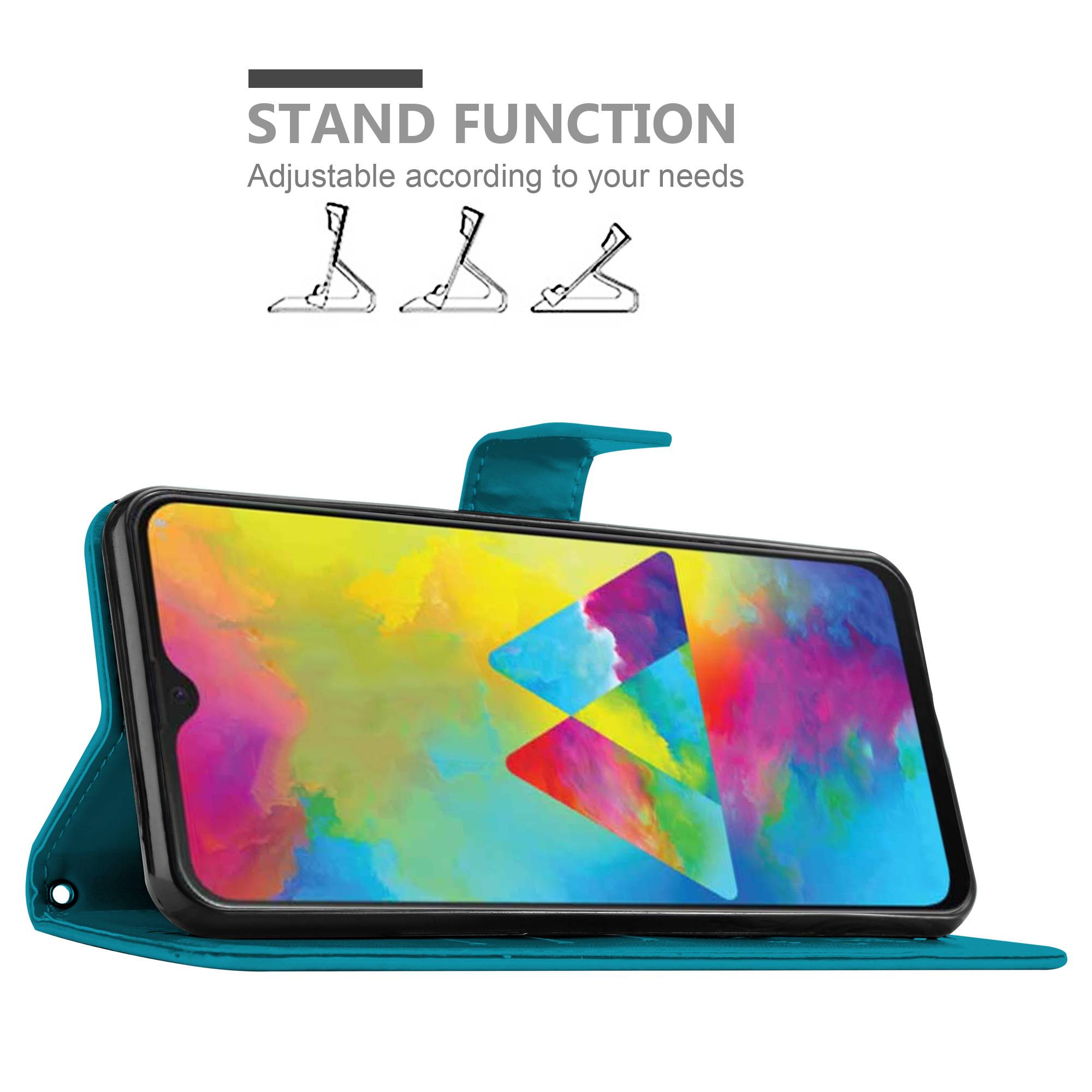 Cadorabo Hülle für Samsung Galaxy M21 / M30s Schutz Hülle in Blau Schutzhülle Handy Hülle Etui Case Blumen Flower