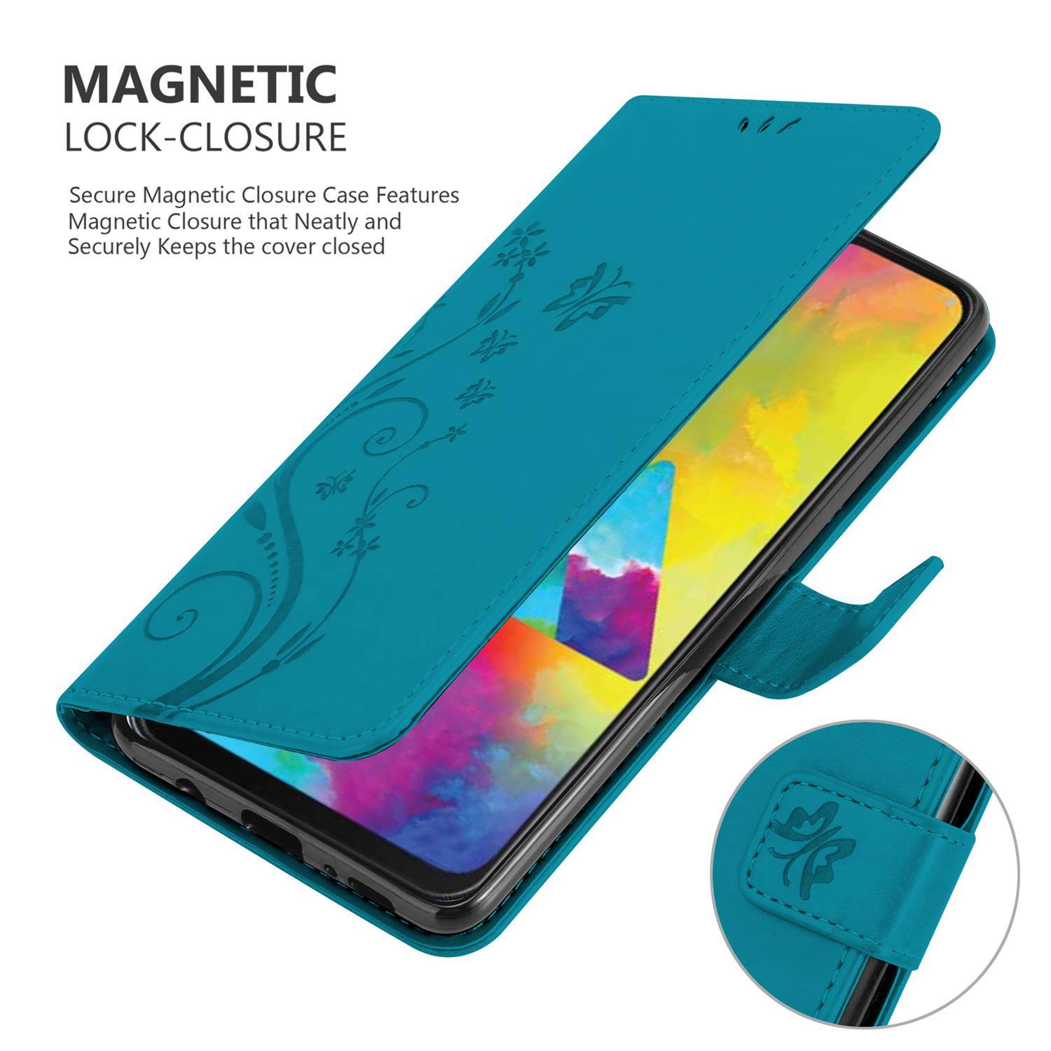 Cadorabo Hülle für Samsung Galaxy M21 / M30s Schutz Hülle in Blau Schutzhülle Handy Hülle Etui Case Blumen Flower