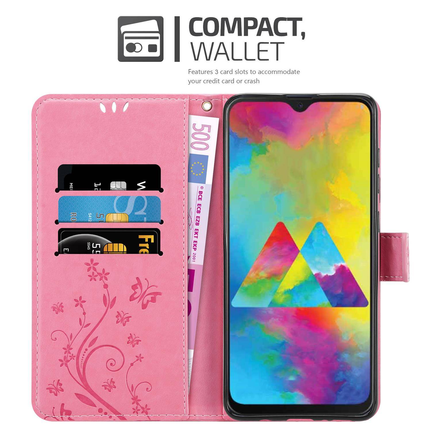 Cadorabo Hülle für Samsung Galaxy M21 / M30s Schutz Hülle in Rosa Schutzhülle Handy Hülle Etui Case Blumen Flower