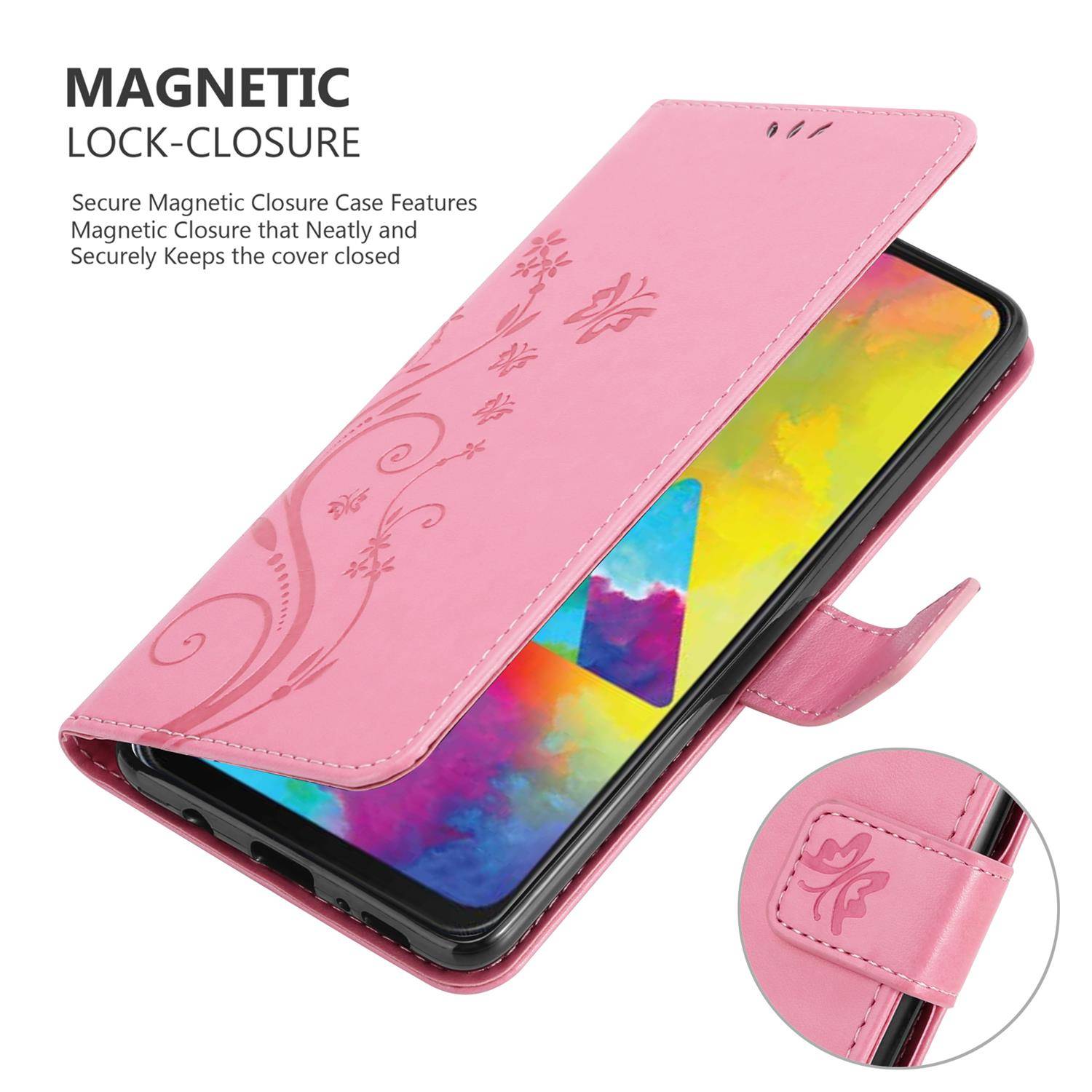 Cadorabo Hülle für Samsung Galaxy M21 / M30s Schutz Hülle in Rosa Schutzhülle Handy Hülle Etui Case Blumen Flower