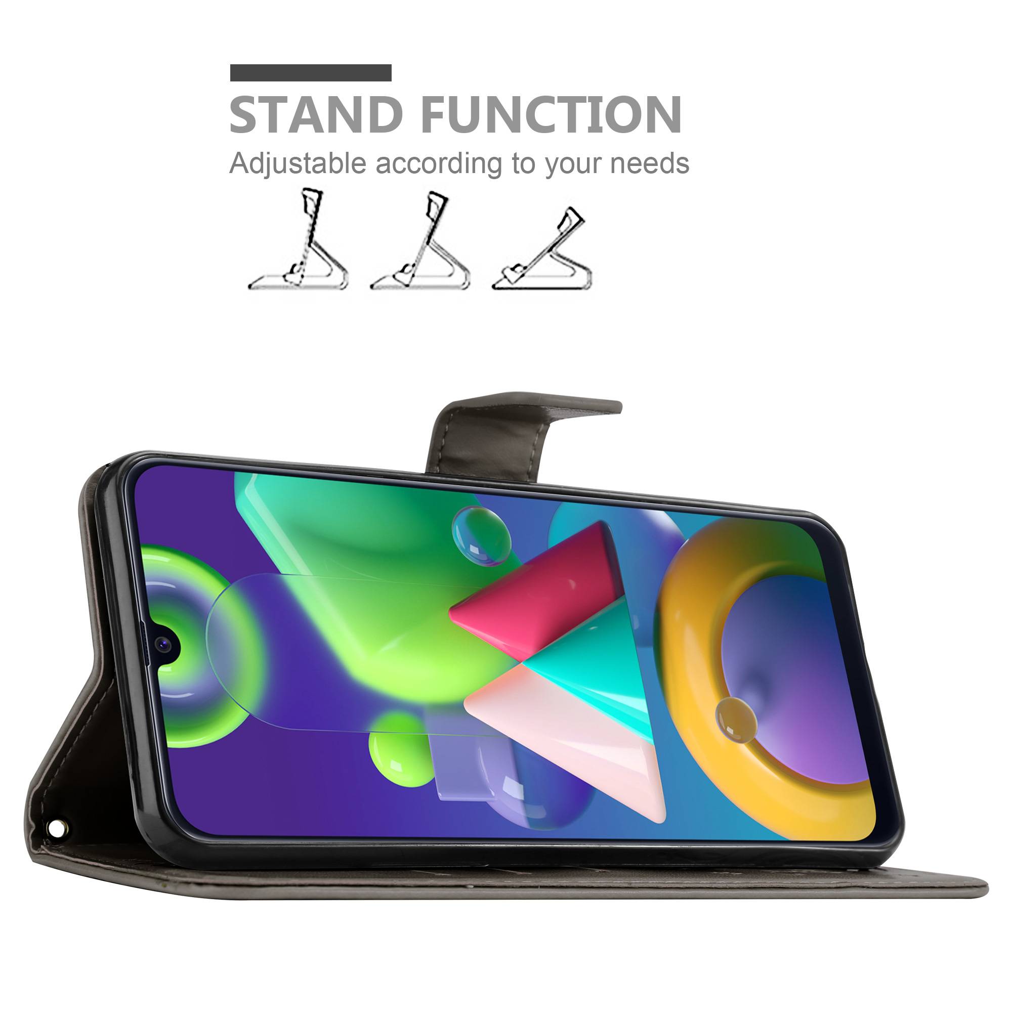 Cadorabo Hülle für Samsung Galaxy M31 Schutz Hülle in Grau Schutzhülle Handy Hülle Etui Case Blumen Flower