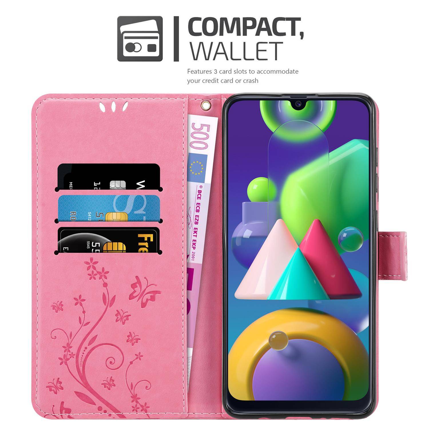 Cadorabo Hülle für Samsung Galaxy M31 Schutz Hülle in Rosa Schutzhülle Handy Hülle Etui Case Blumen Flower