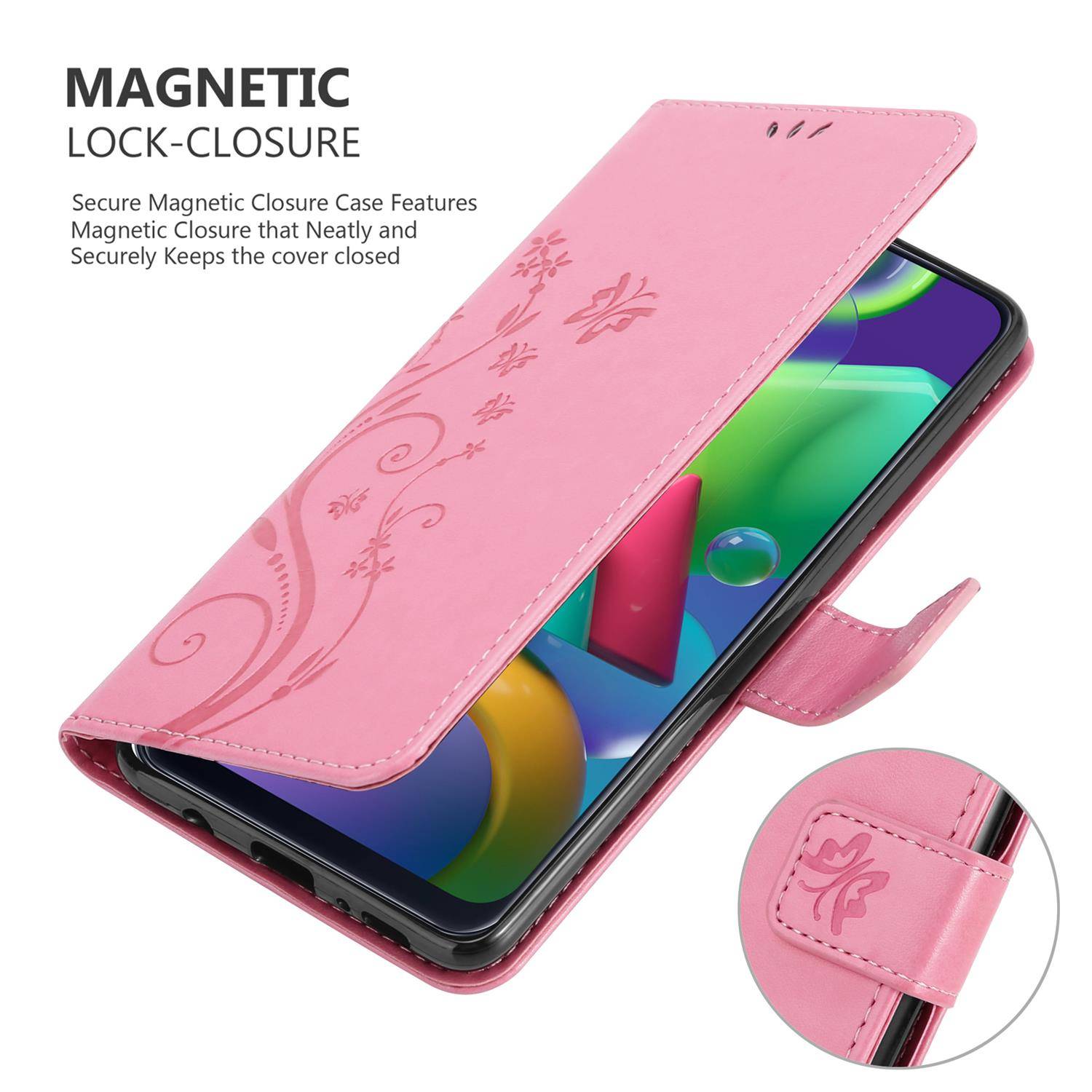 Cadorabo Hülle für Samsung Galaxy M31 Schutz Hülle in Rosa Schutzhülle Handy Hülle Etui Case Blumen Flower