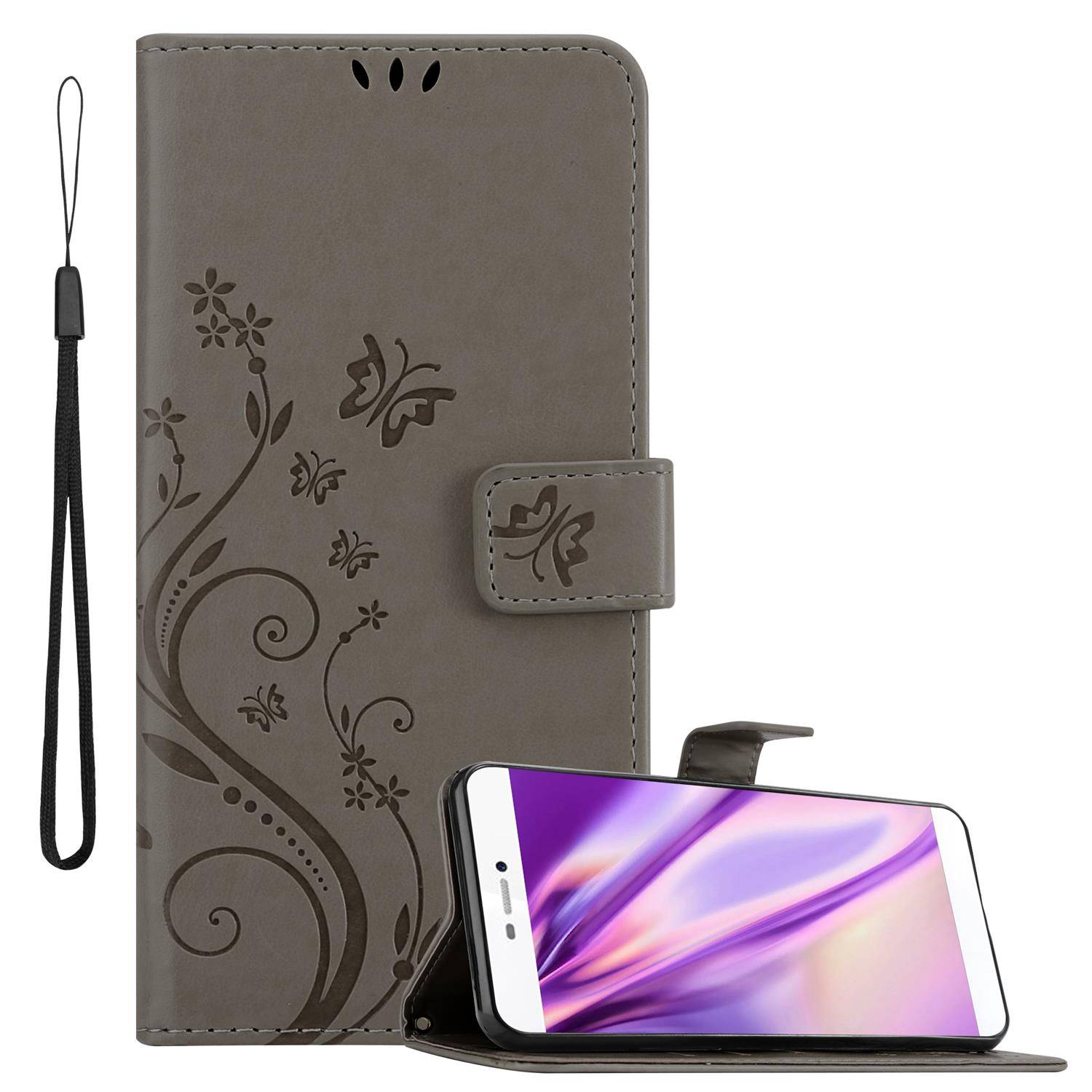 Cadorabo Hülle für Huawei P8 Schutz Hülle in Grau Schutzhülle Handy Hülle Etui Case Blumen Flower