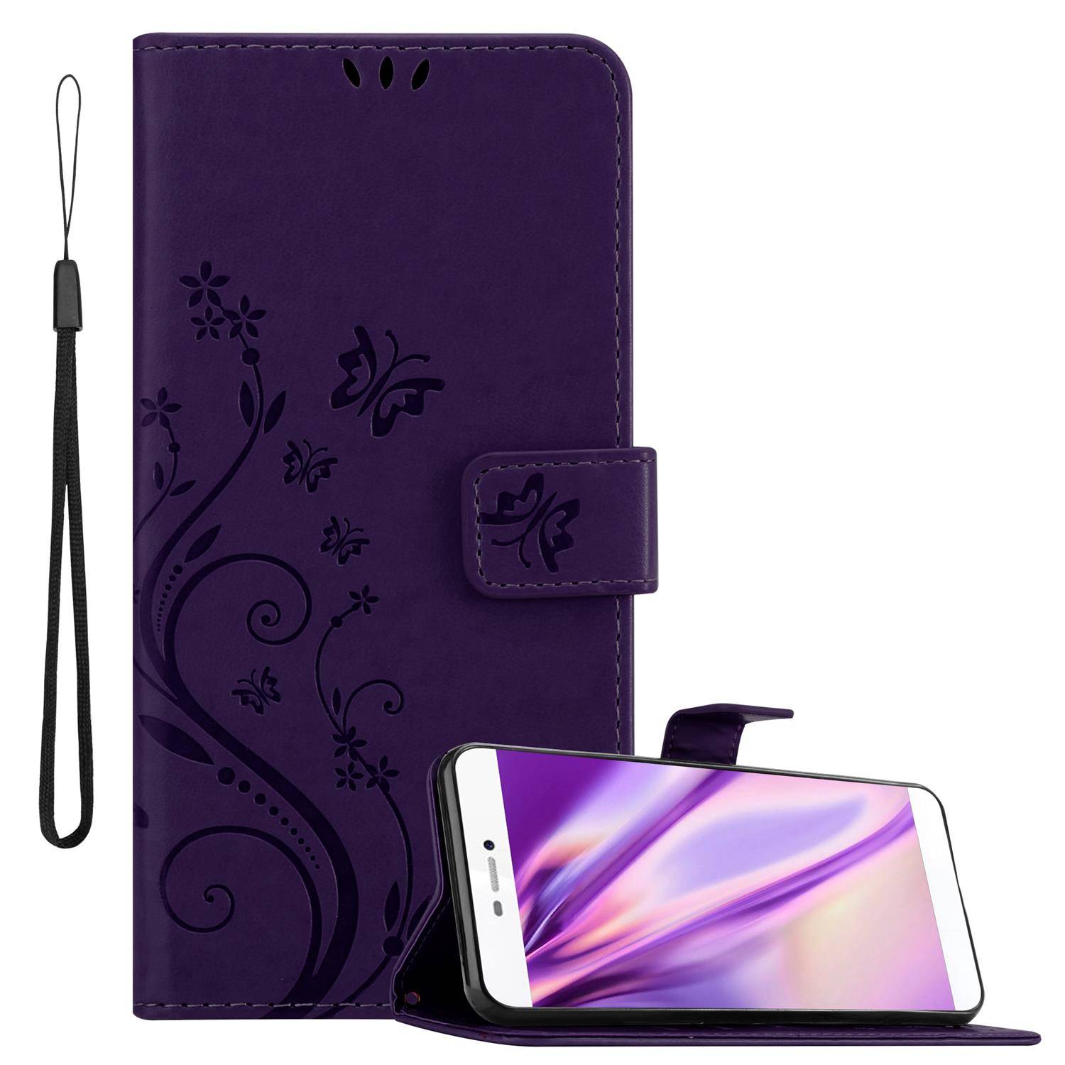 Cadorabo Hülle für Huawei P8 Schutz Hülle in Lila Schutzhülle Handy Hülle Etui Case Blumen Flower