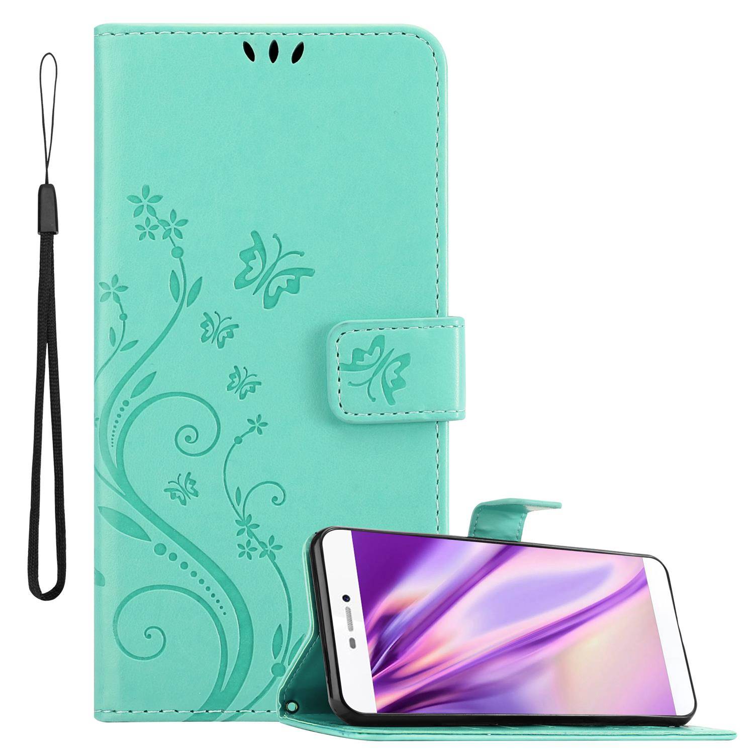 Cadorabo Hülle für Huawei P8 Schutz Hülle in Türkis Schutzhülle Handy Hülle Etui Case Blumen Flower