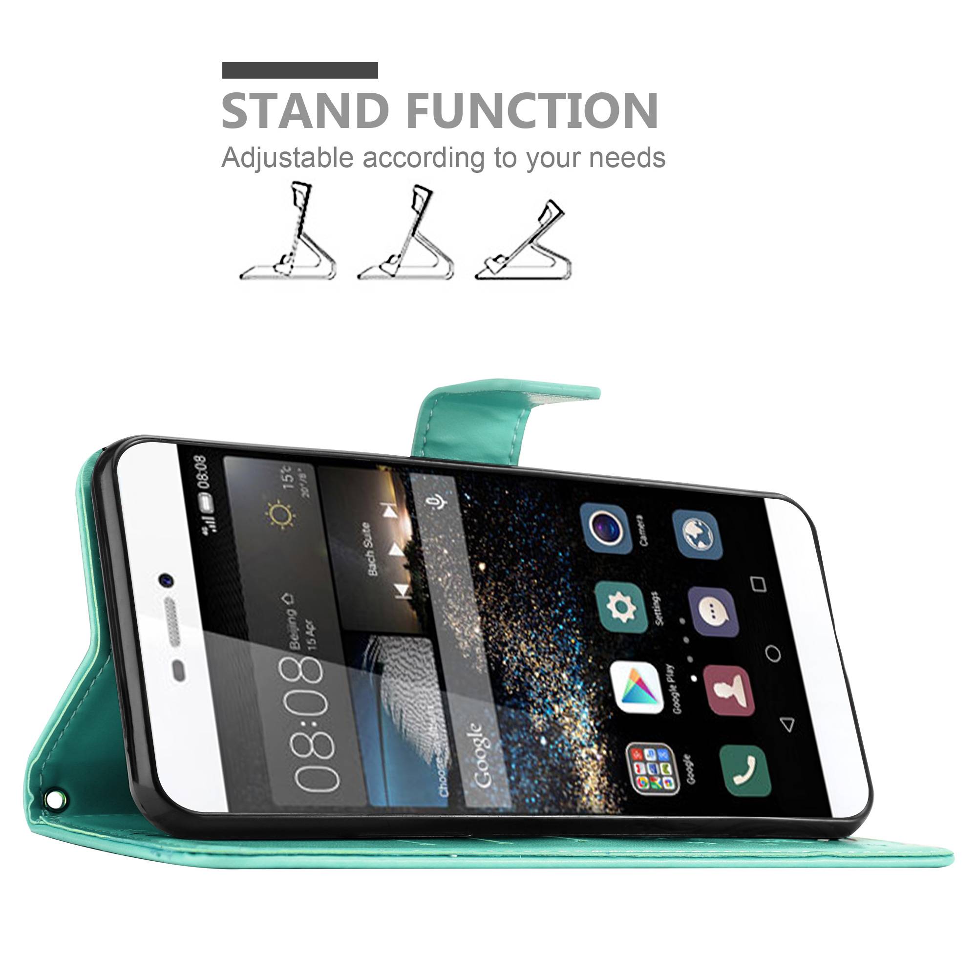 Cadorabo Hülle für Huawei P8 Schutz Hülle in Türkis Schutzhülle Handy Hülle Etui Case Blumen Flower