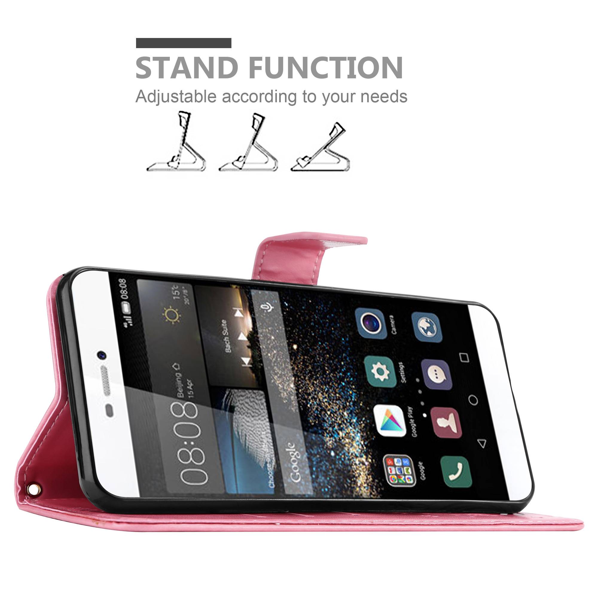 Cadorabo Hülle für Huawei P8 Schutz Hülle in Rosa Schutzhülle Handy Hülle Etui Case Blumen Flower