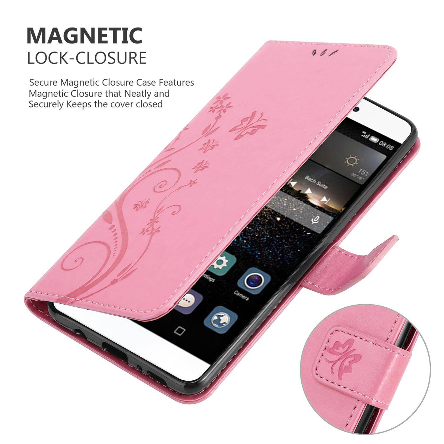 Cadorabo Hülle für Huawei P8 Schutz Hülle in Rosa Schutzhülle Handy Hülle Etui Case Blumen Flower